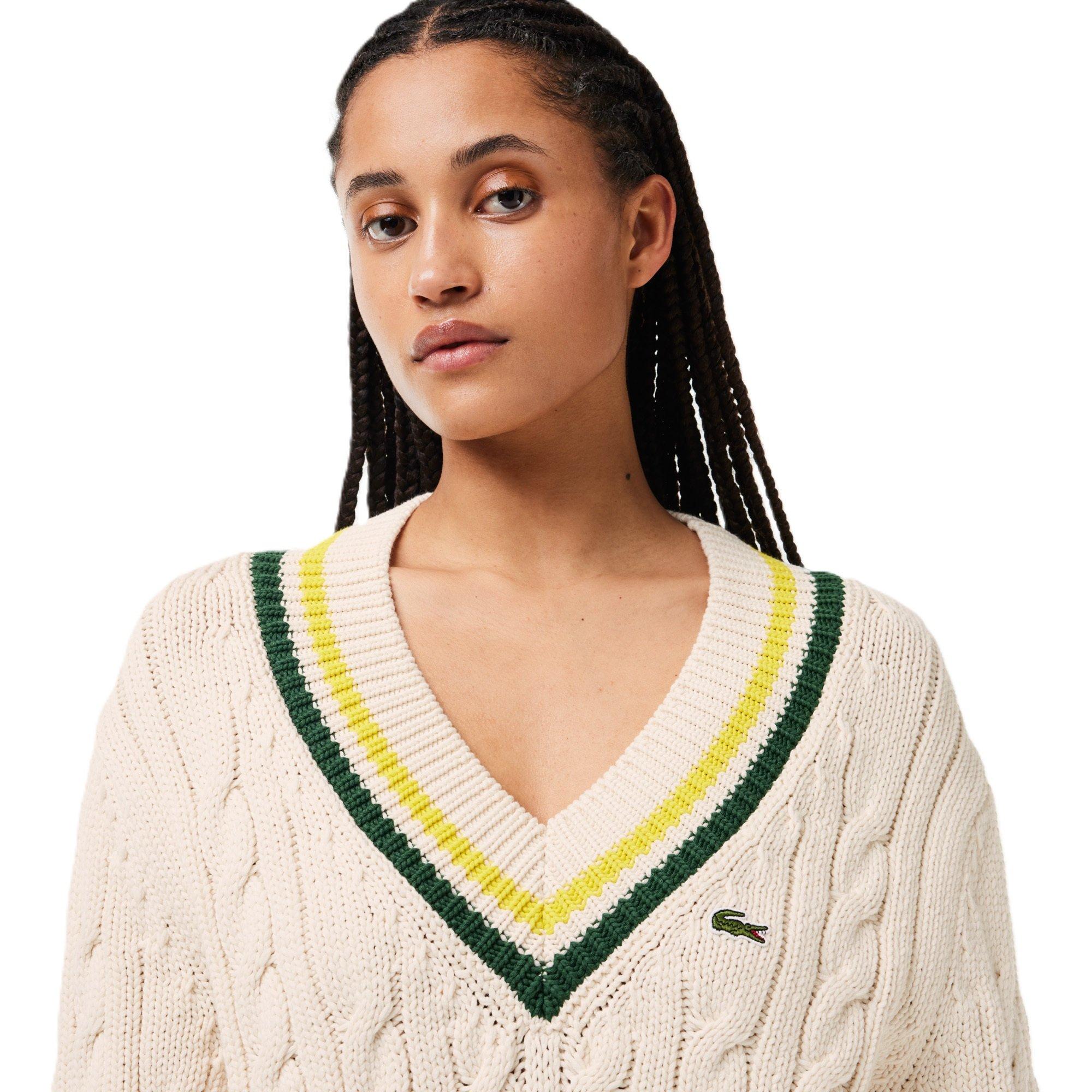 Flour/Green - Lacoste - Women's Crew Neck Jumper - 3