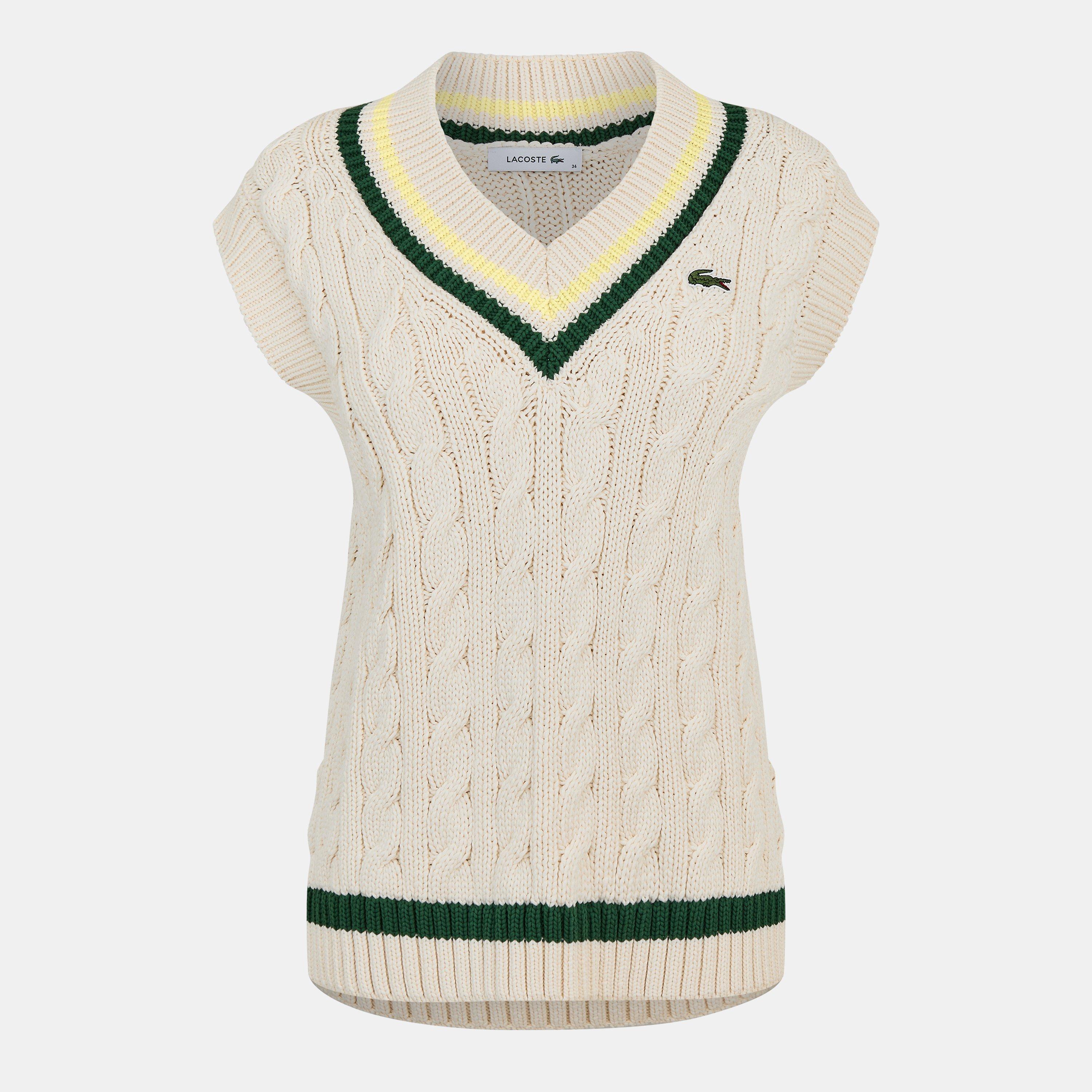 Lacoste V-Neck Cable Knit Sweater Vest Crew Neck Jumpers USC