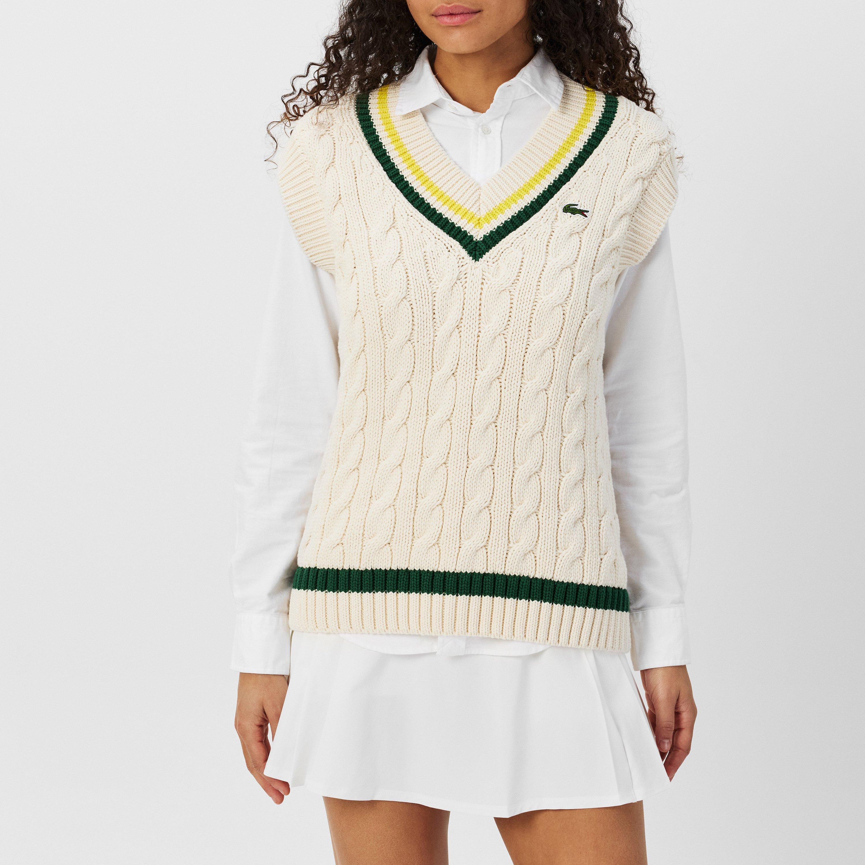 Farinha/Verde - Lacoste - Women's Cable Knit Crew Neck Jumper - 3