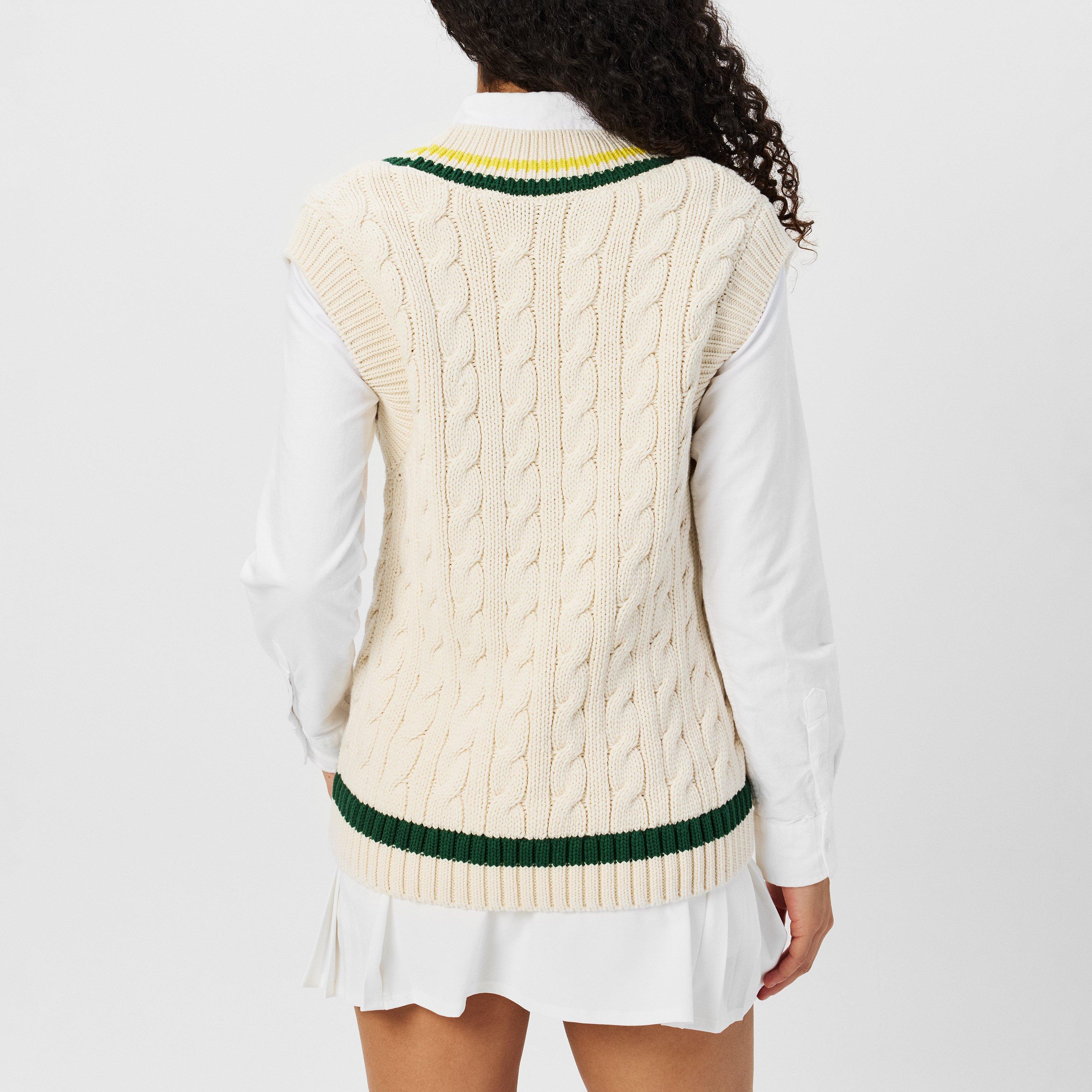 Farinha/Verde - Lacoste - Women's Cable Knit Crew Neck Jumper - 4