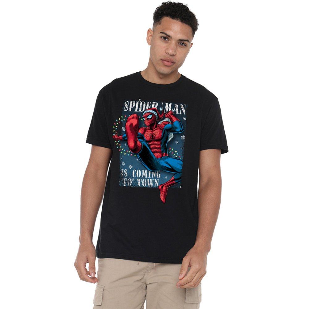 Marvel Men's Spiderman Is Coming To Town T-Shirt Black - M