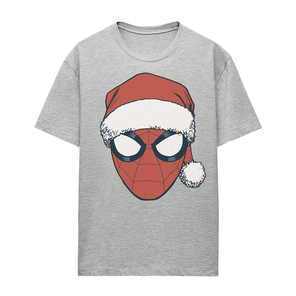 Light Grey - Marvel - Spiderman Christmas Santa Hat Portrait T-Shirt At - 4