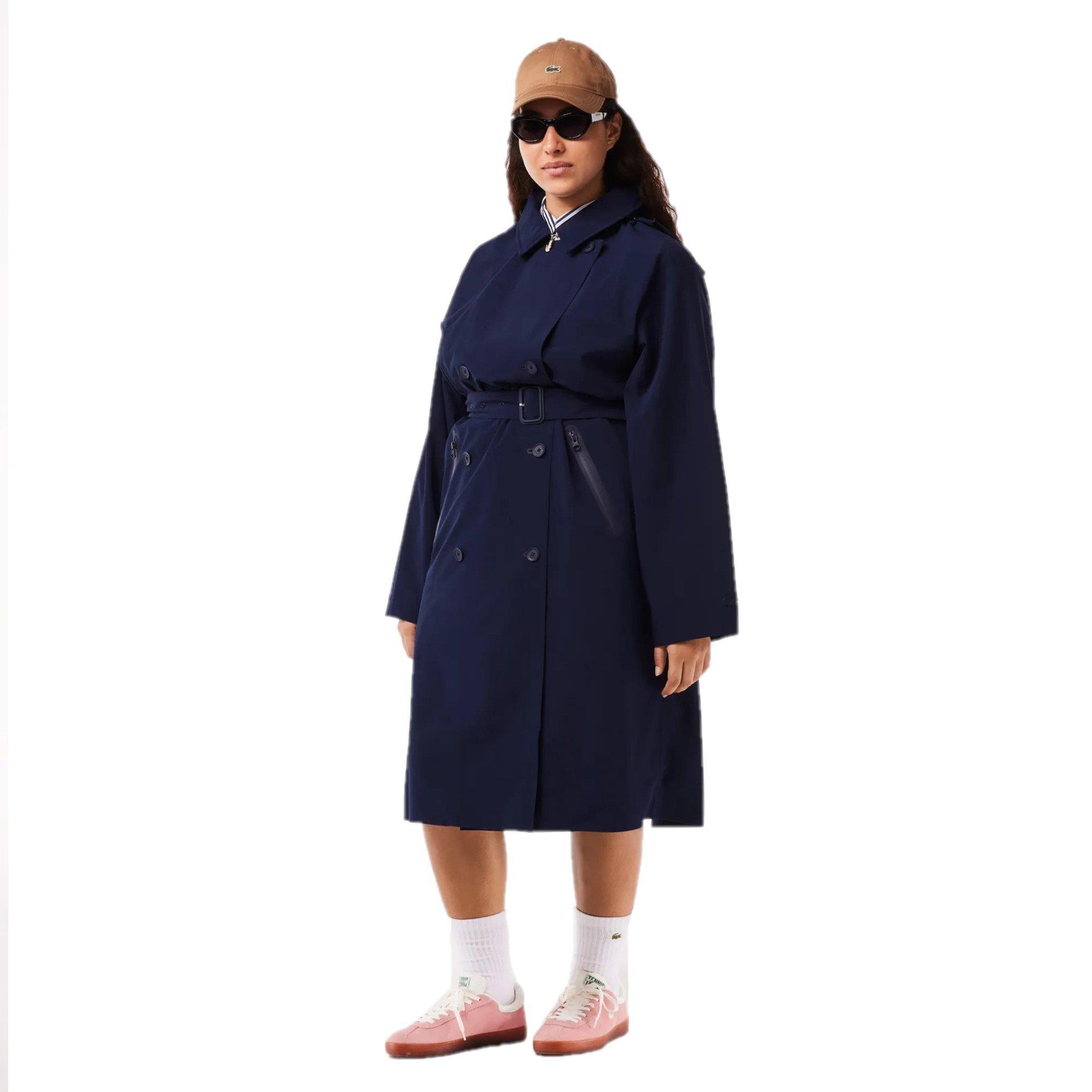 Lacoste Women's Weather-Resistant Belted Trench Coat - Navy Blue - 6 (34)