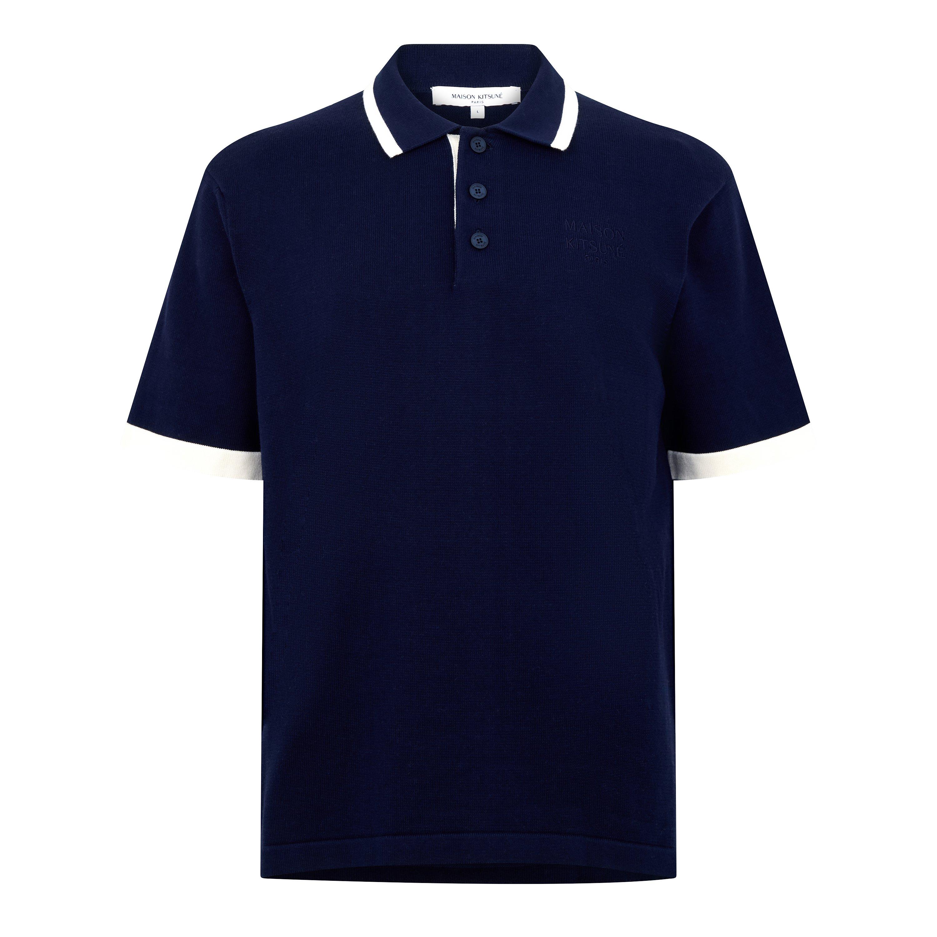 Classic Navy - Maison Kitsune - Men's Comfort Knitted Short Sleeve Polo Shirt - 1