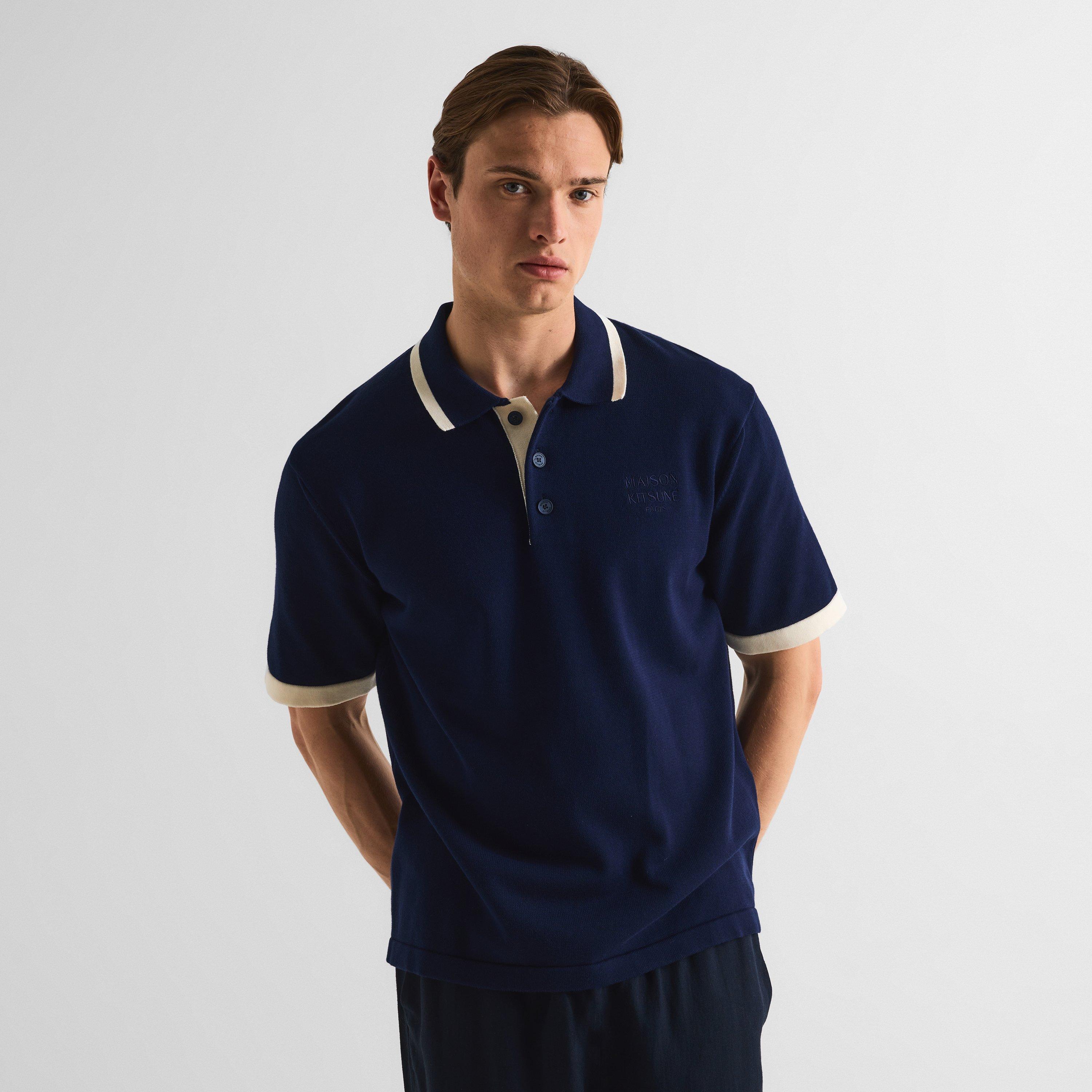 Classic Navy - Maison Kitsune - Men's Comfort Knitted Short Sleeve Polo Shirt - 3