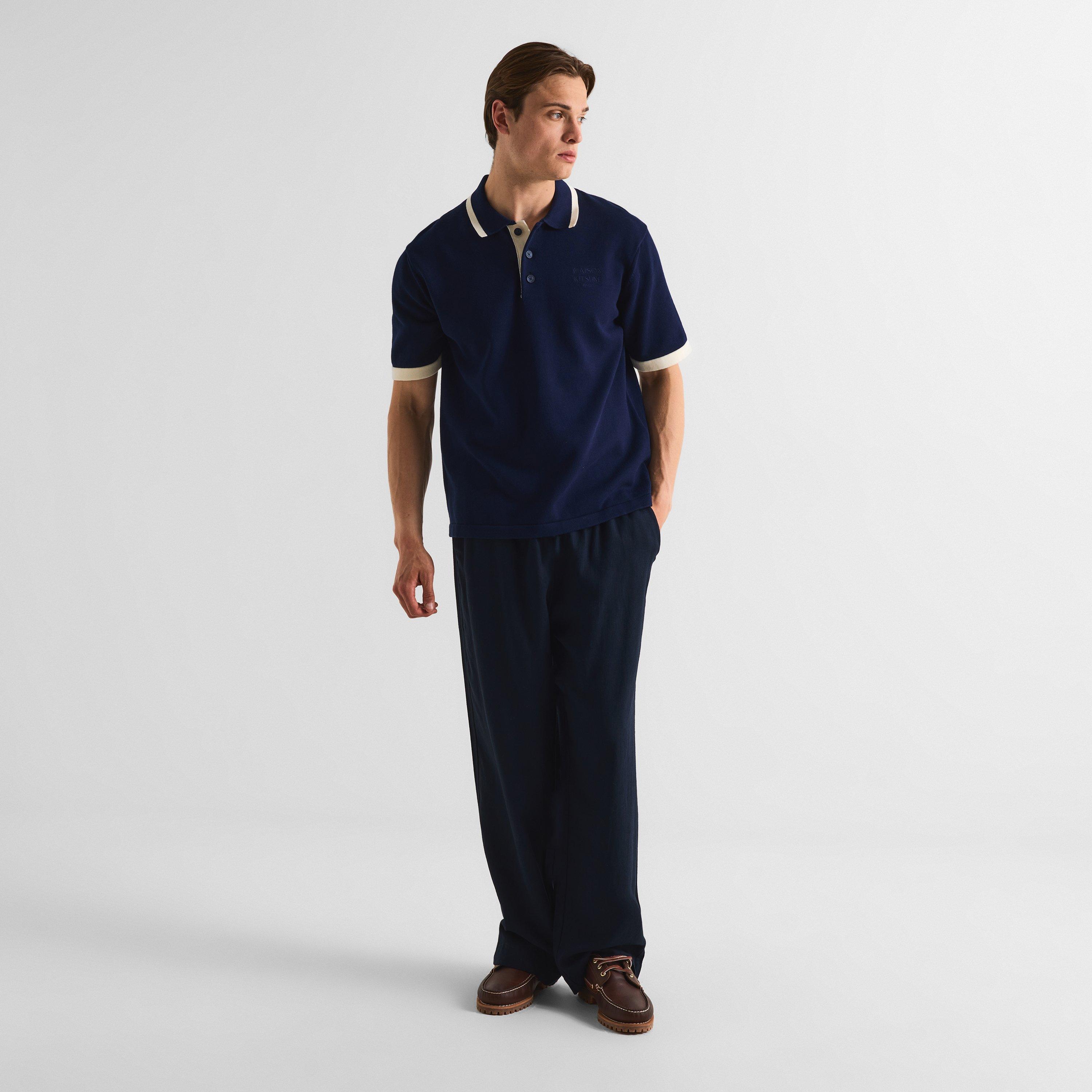 Classic Navy - Maison Kitsune - Men's Comfort Knitted Short Sleeve Polo Shirt - 6