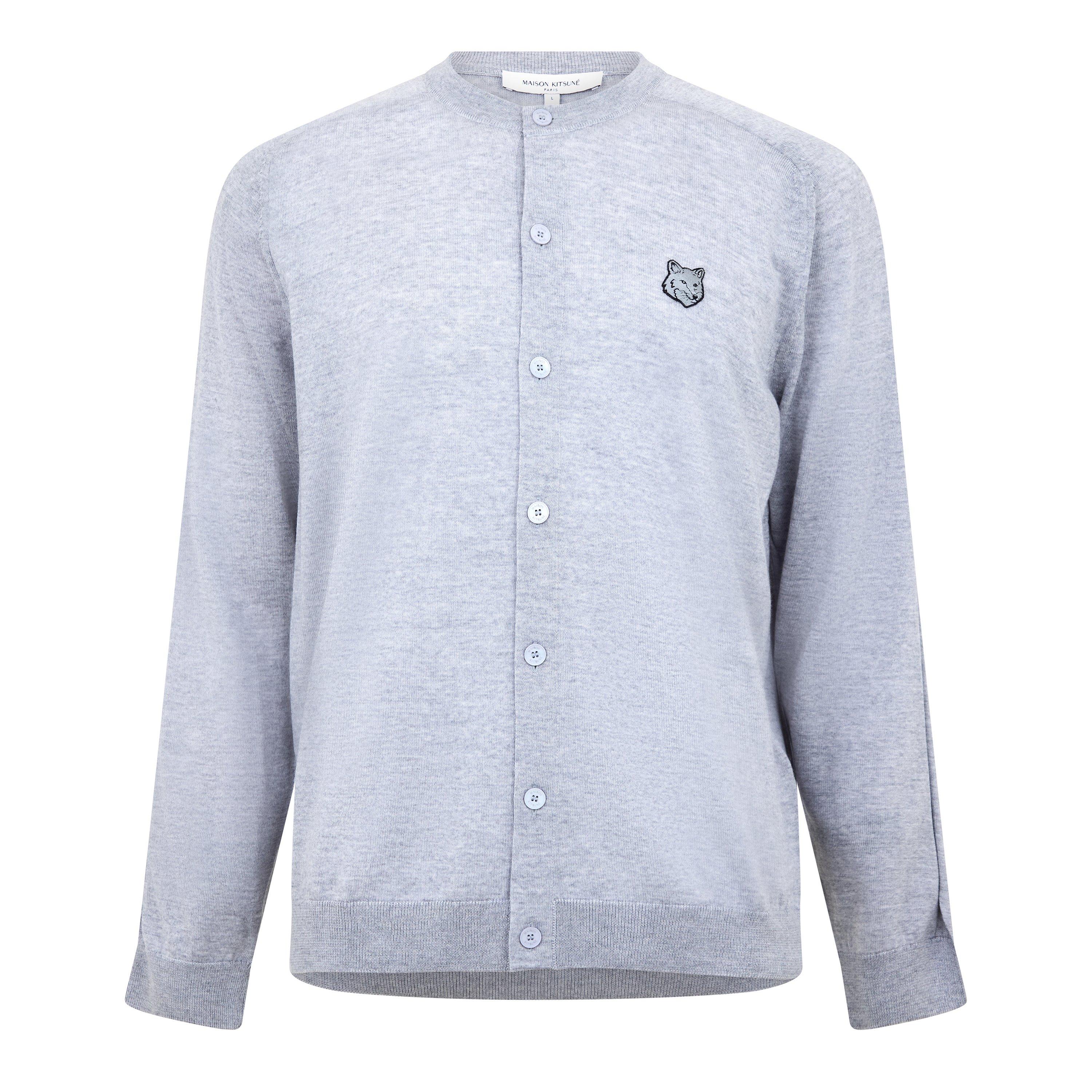 Grey Melange - Maison Kitsune - Men's Fox Fine Merino Cardigan - 1