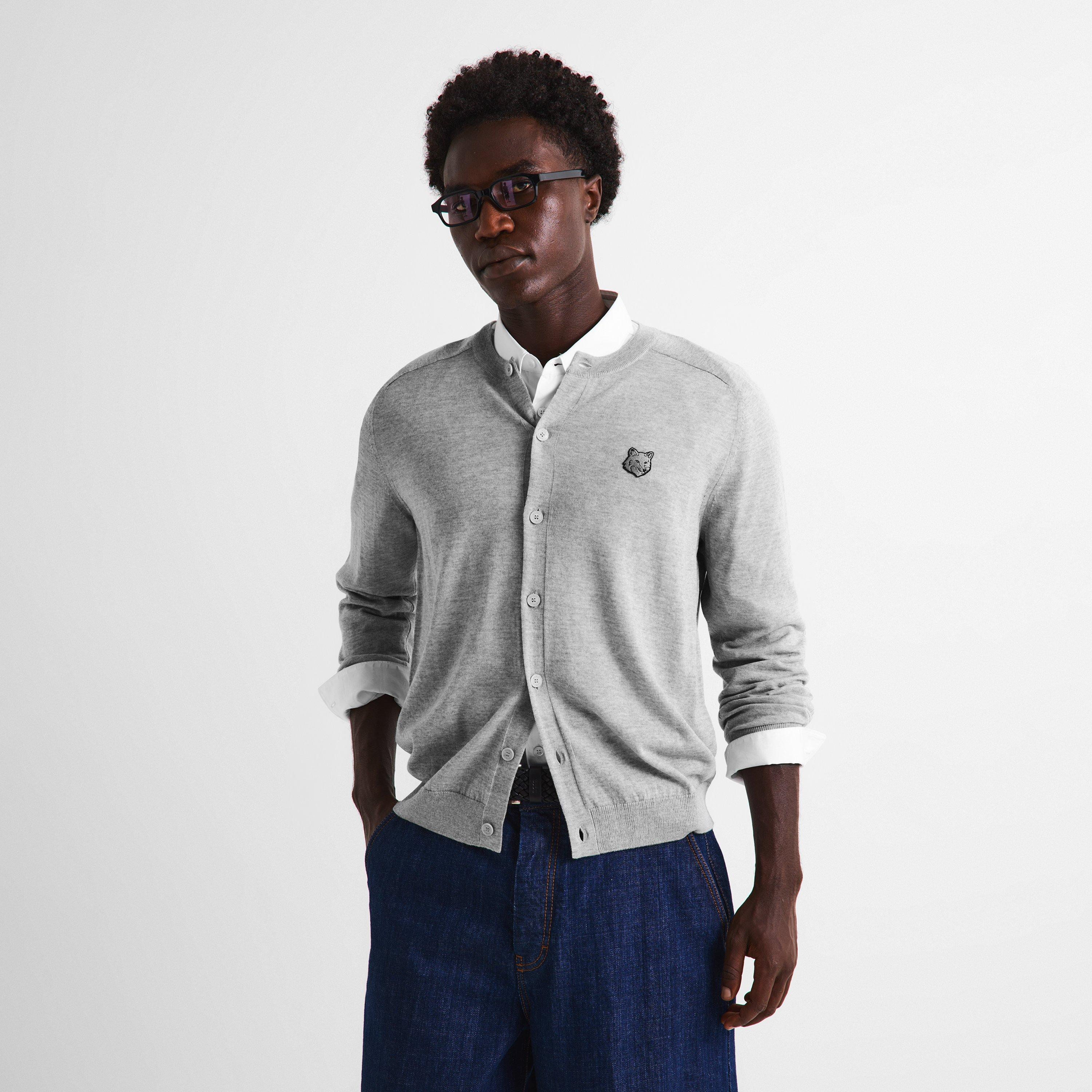 Grey Melange - Maison Kitsune - Men's Fox Fine Merino Cardigan - 3