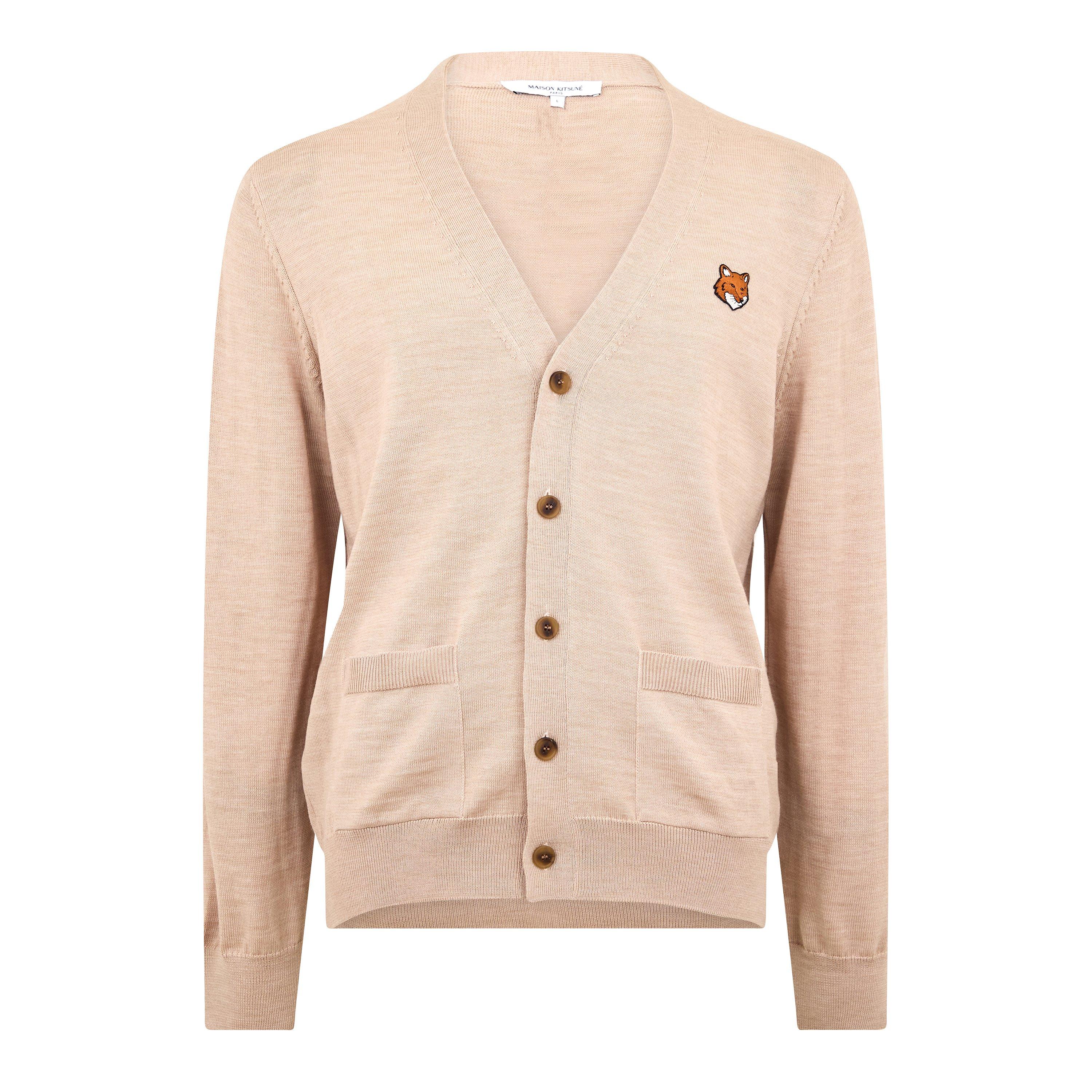 Roasted Almond - Maison Kitsune - Men's Fox RegMerino Cardigan - 1