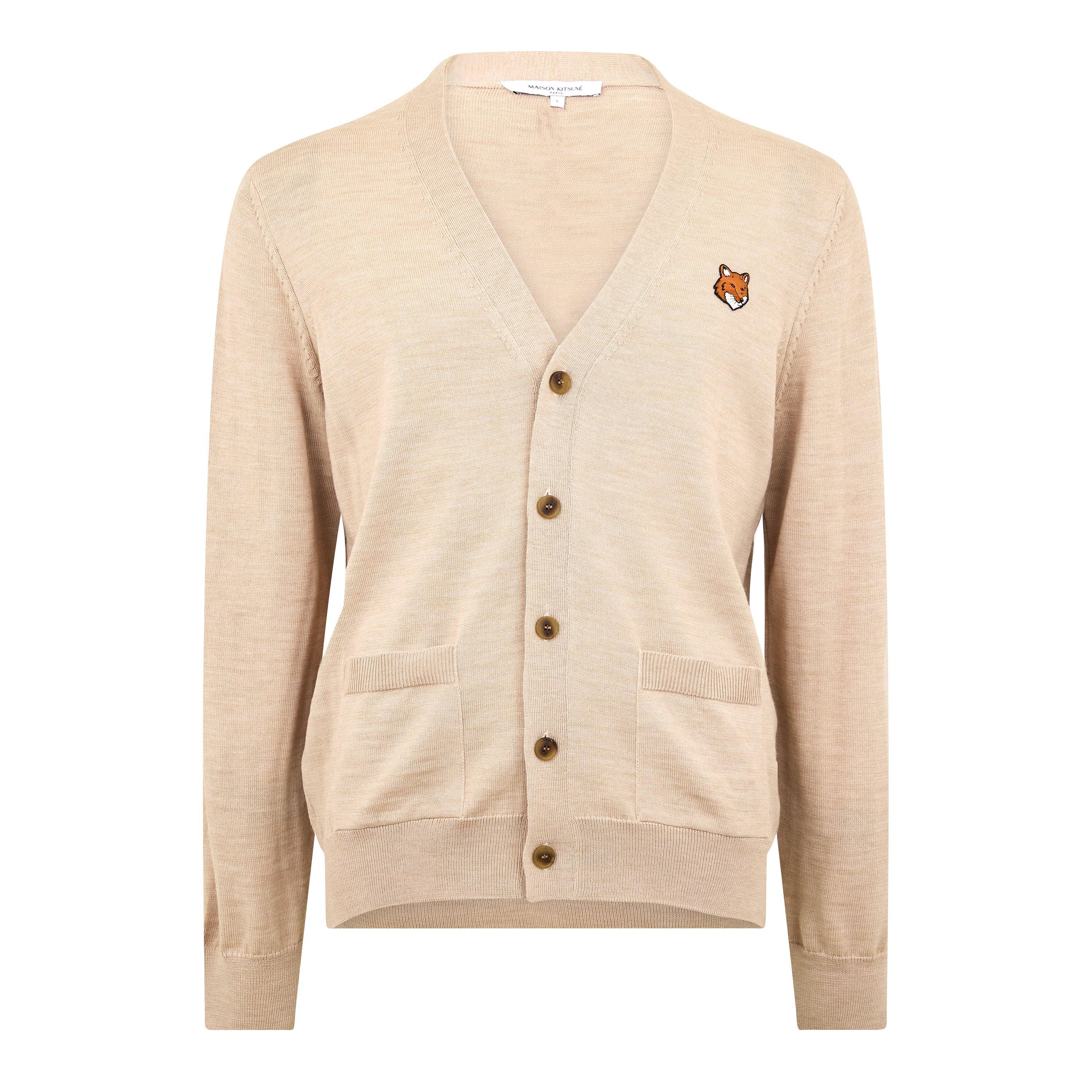 Roasted Almond - Maison Kitsune - Men's Fox RegMerino Cardigan - 1