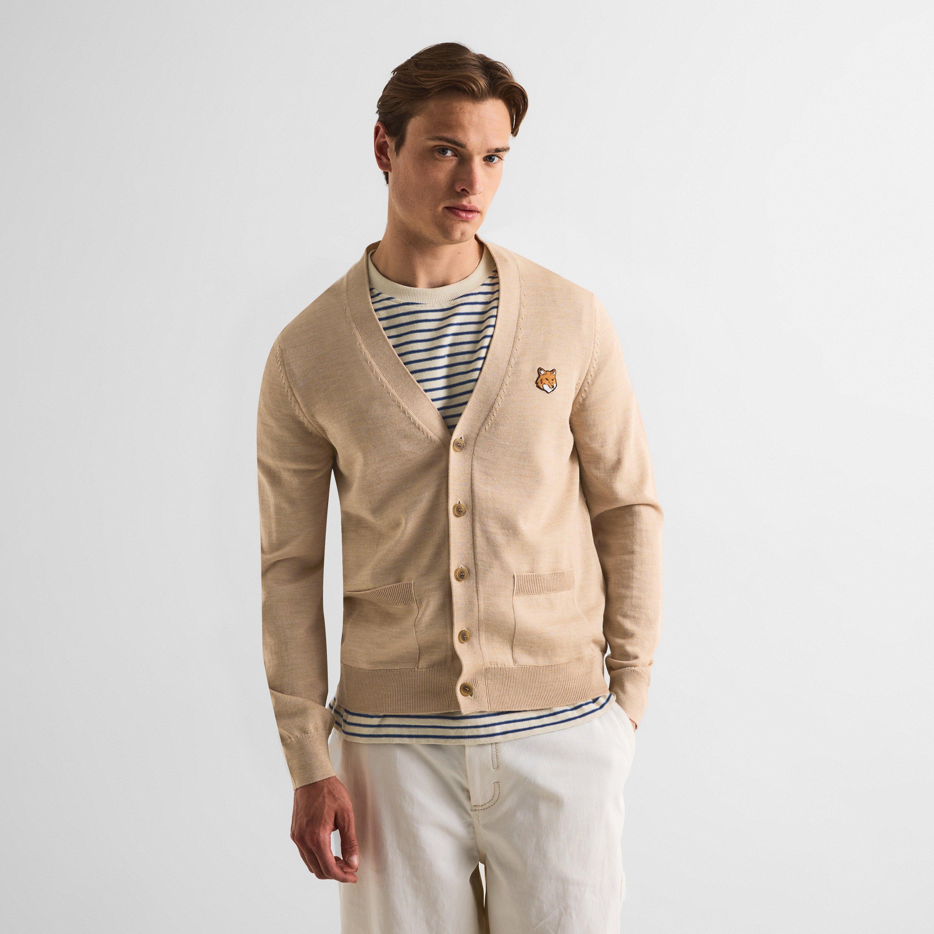 Roasted Almond - Maison Kitsune - Men's Fox RegMerino Cardigan - 3
