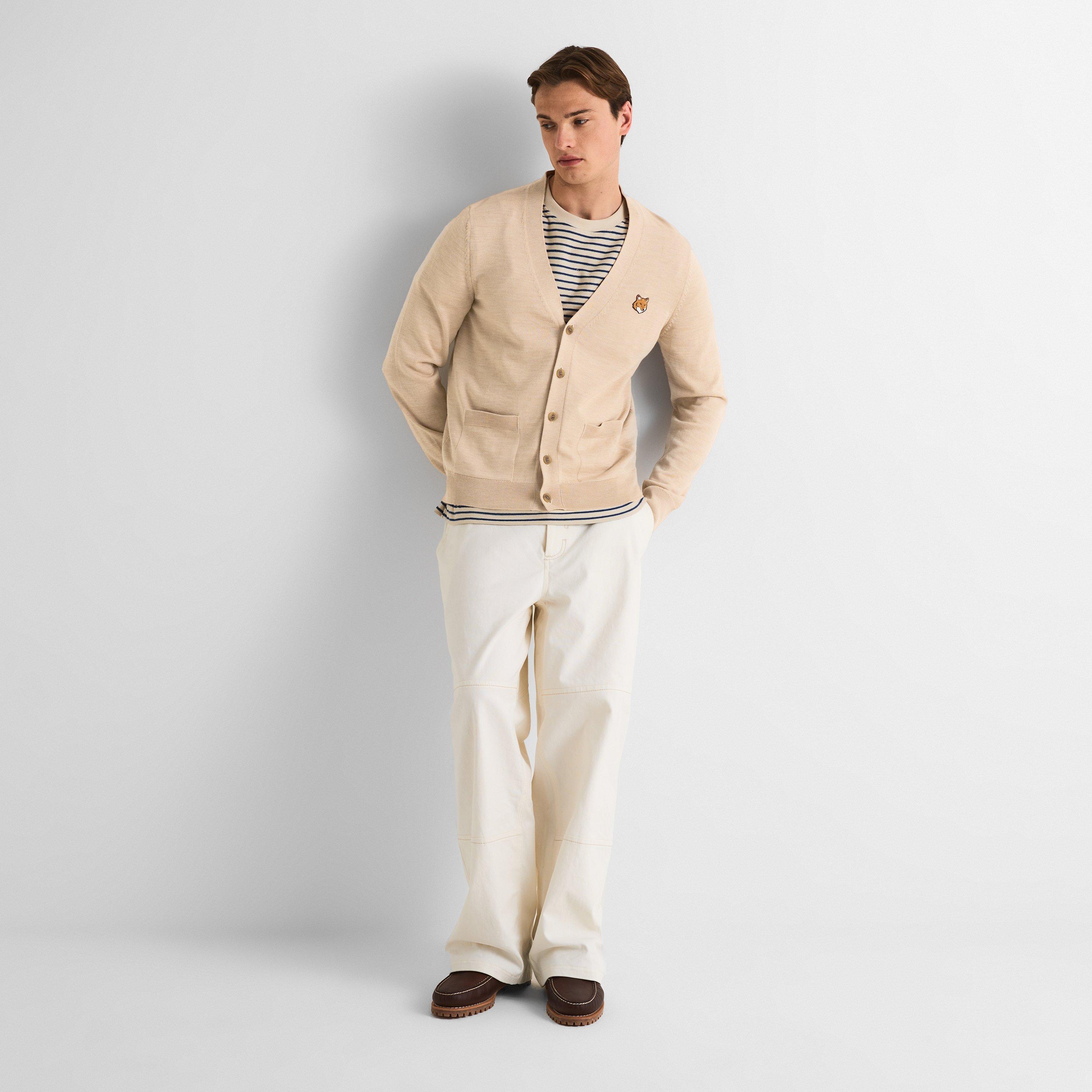 Roasted Almond - Maison Kitsune - Men's Fox RegMerino Cardigan - 6