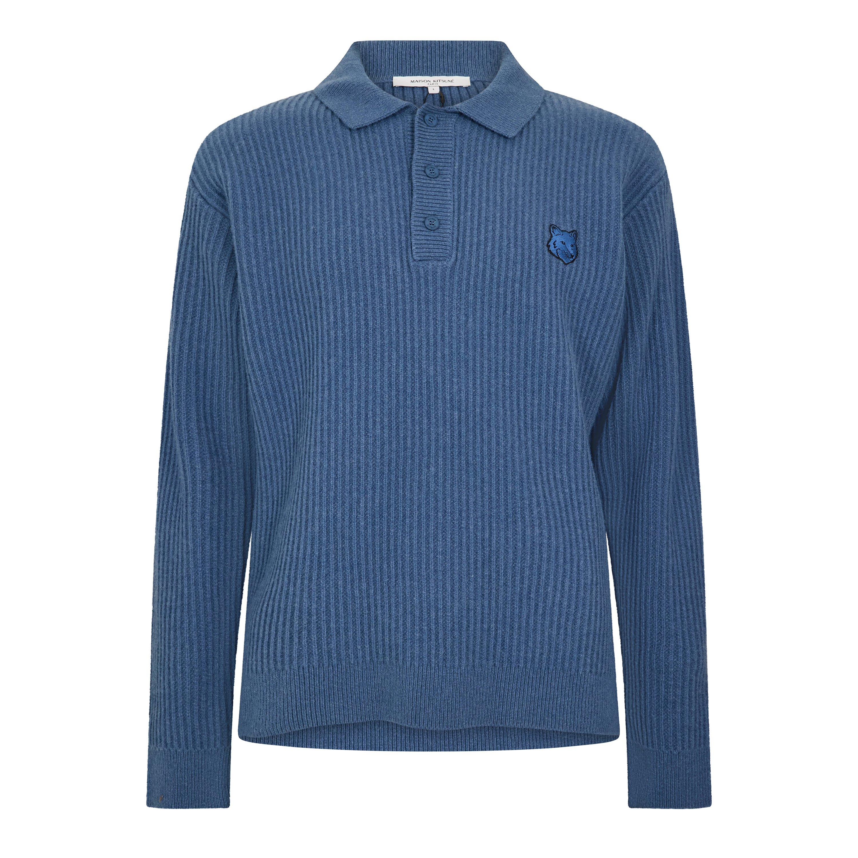 Maison Kitsune Men's Fox Hooded Wool Jumper Knitted Long Sleeve Polo Shirt