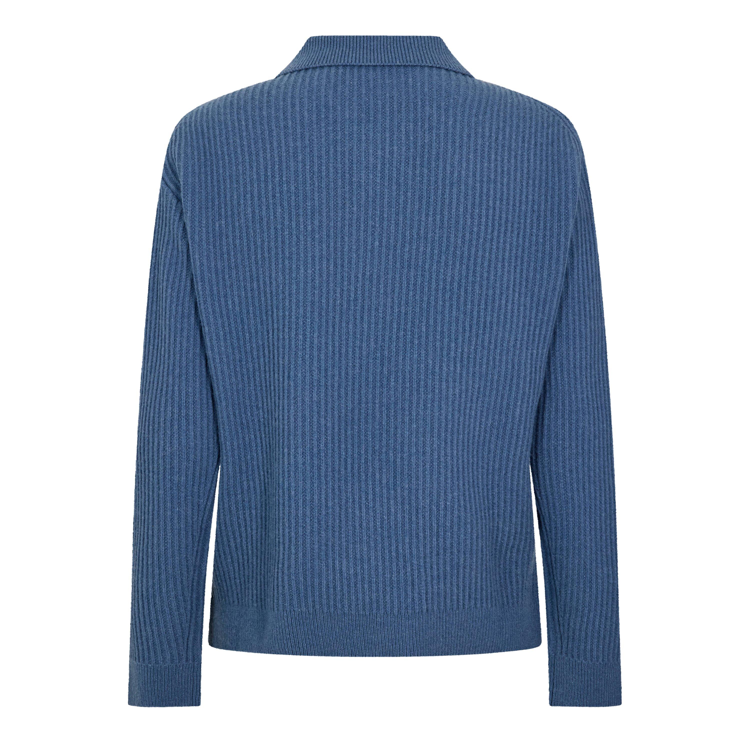 Lapis Blue - Maison Kitsune - Men's Fox Hooded Wool Jumper Knitted Long Sleeve Polo Shirt - 2