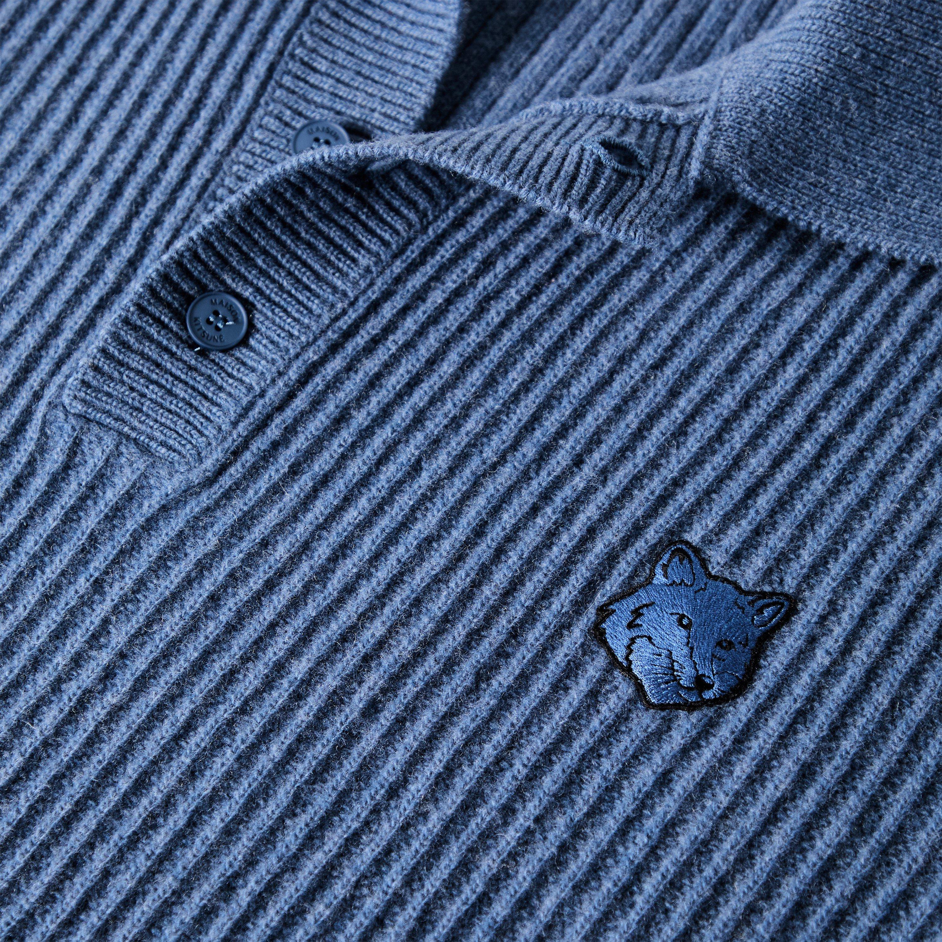 Lapis Blue - Maison Kitsune - Men's Fox Hooded Wool Jumper Knitted Long Sleeve Polo Shirt - 3