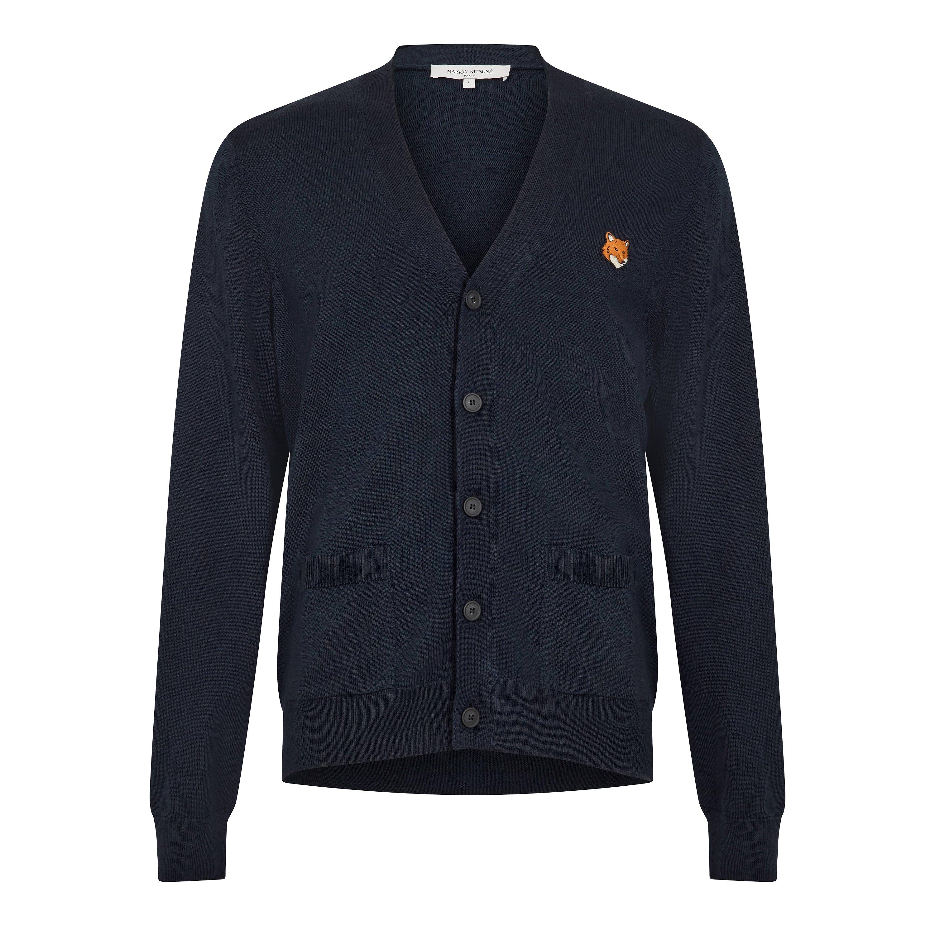 Classic Navy - Maison Kitsune - Men's Fox Hooded Merino Cardigan - 1