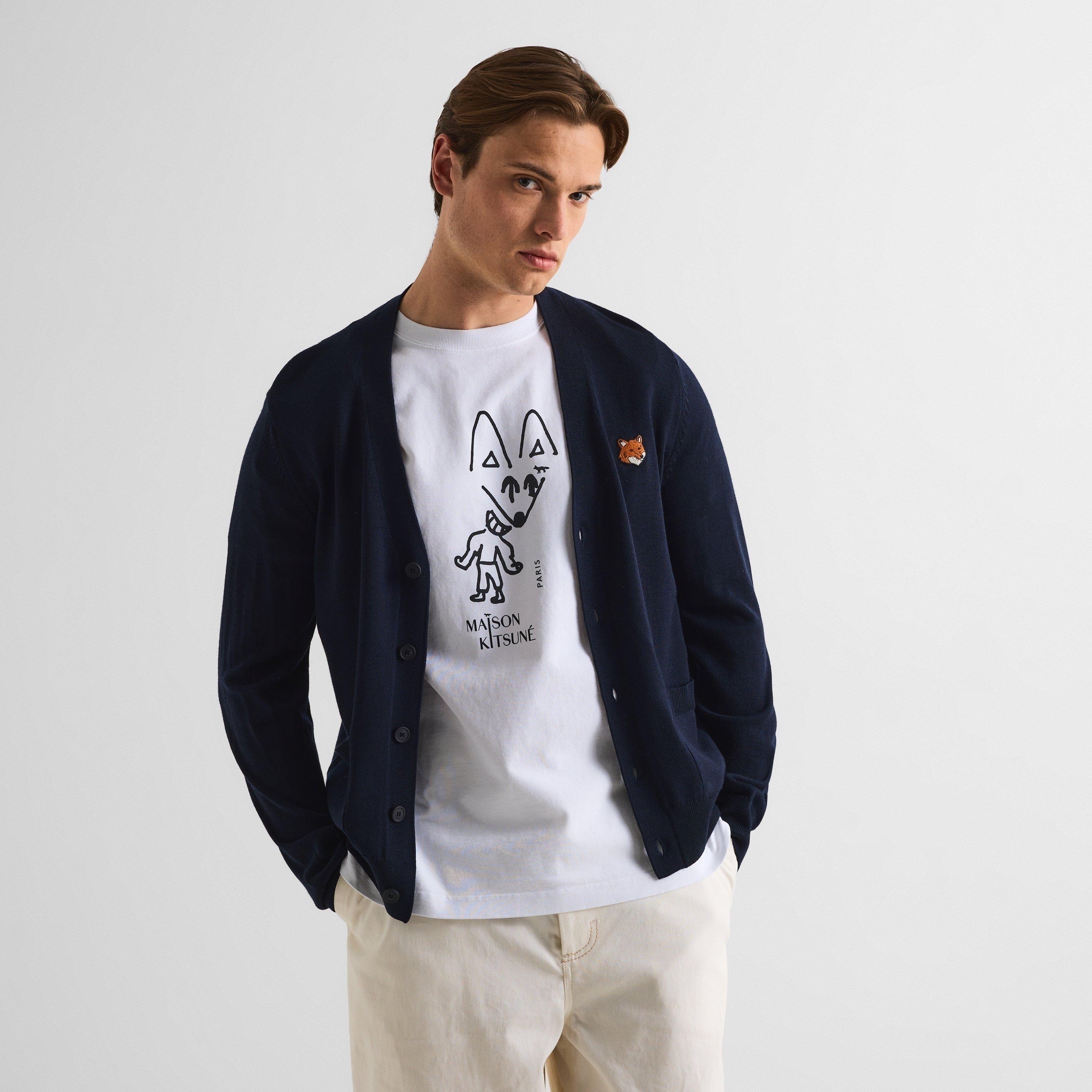Classic Navy - Maison Kitsune - Men's Fox Hooded Merino Cardigan - 3