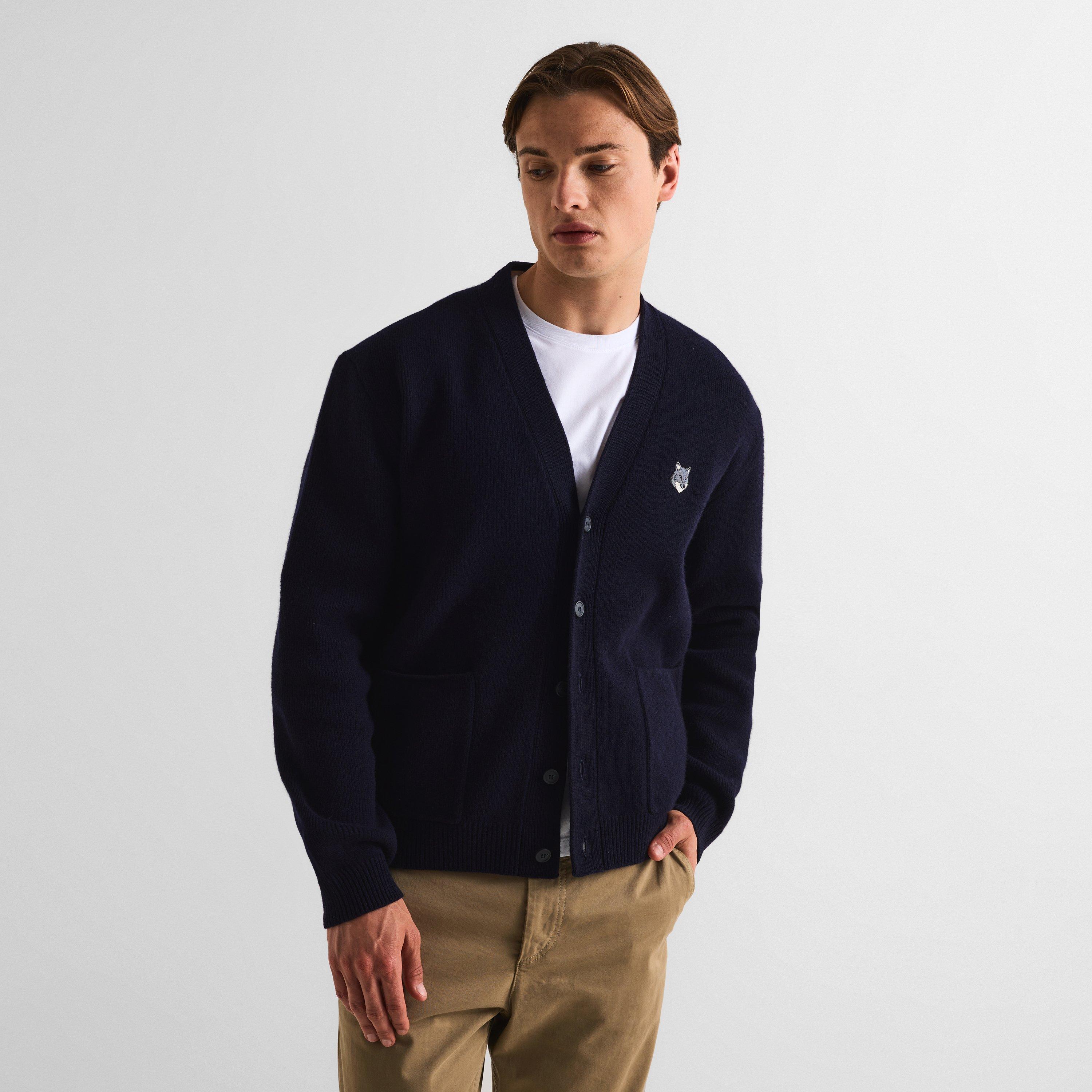 Classic Navy - Maison Kitsune - Men's Fox Hood Milano Lamb Cardigan - 3