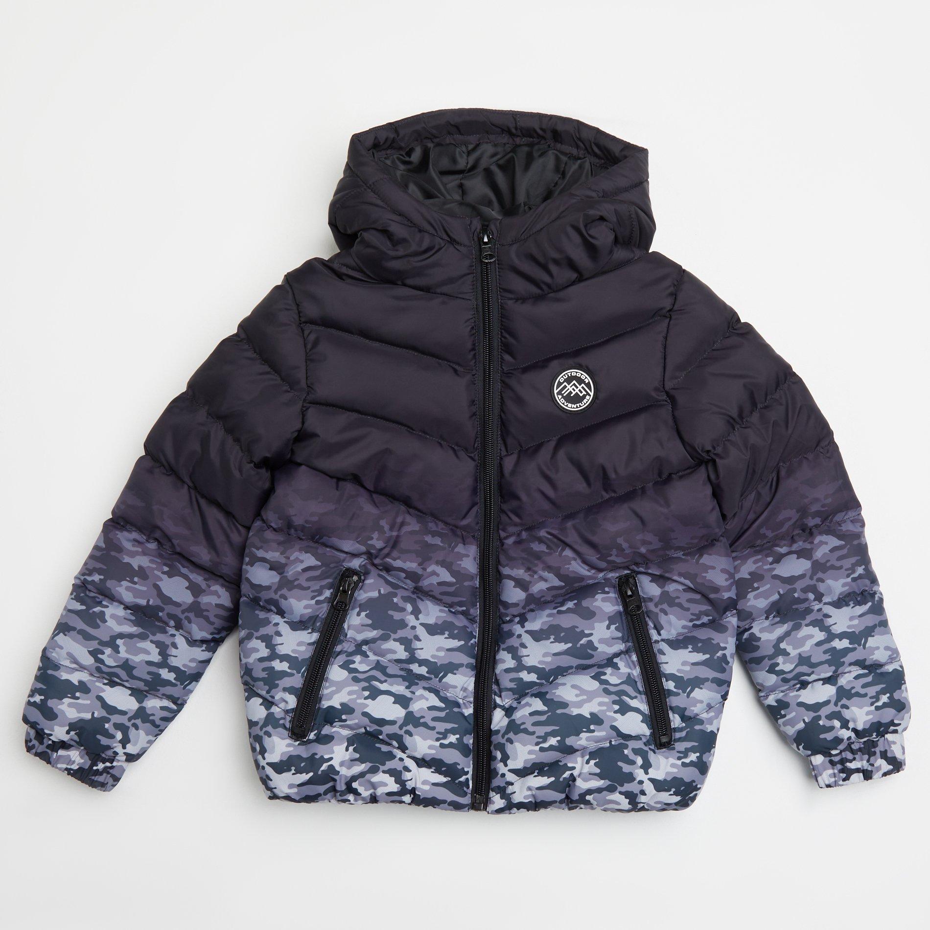 Firetrap  Kids' Camo Water And Wind Resistant Hooded Padded Puffer Jacket - Black - 1-2