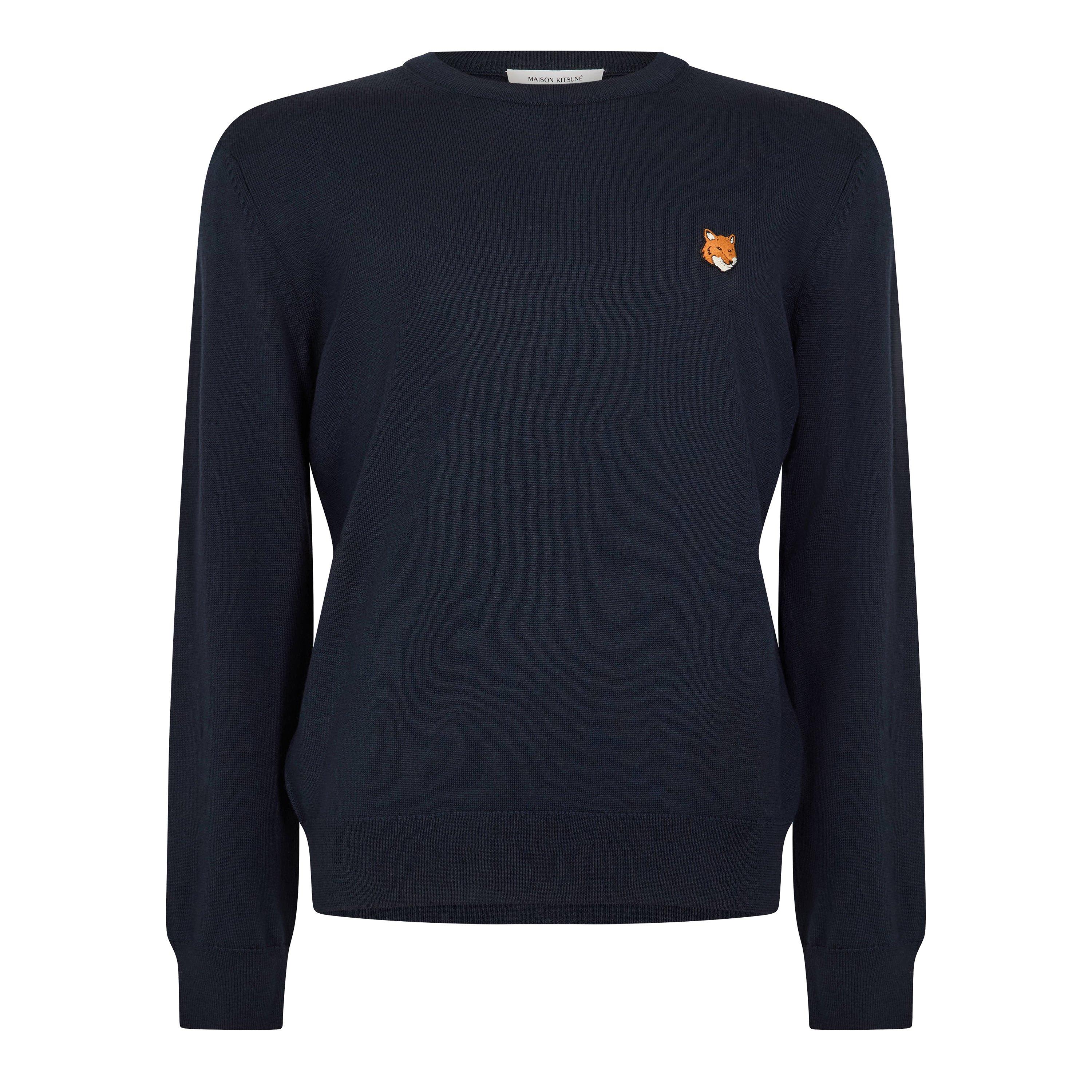 Classic Navy - Maison Kitsune - Men's Fox Merino Crew Neck Jumper - 1