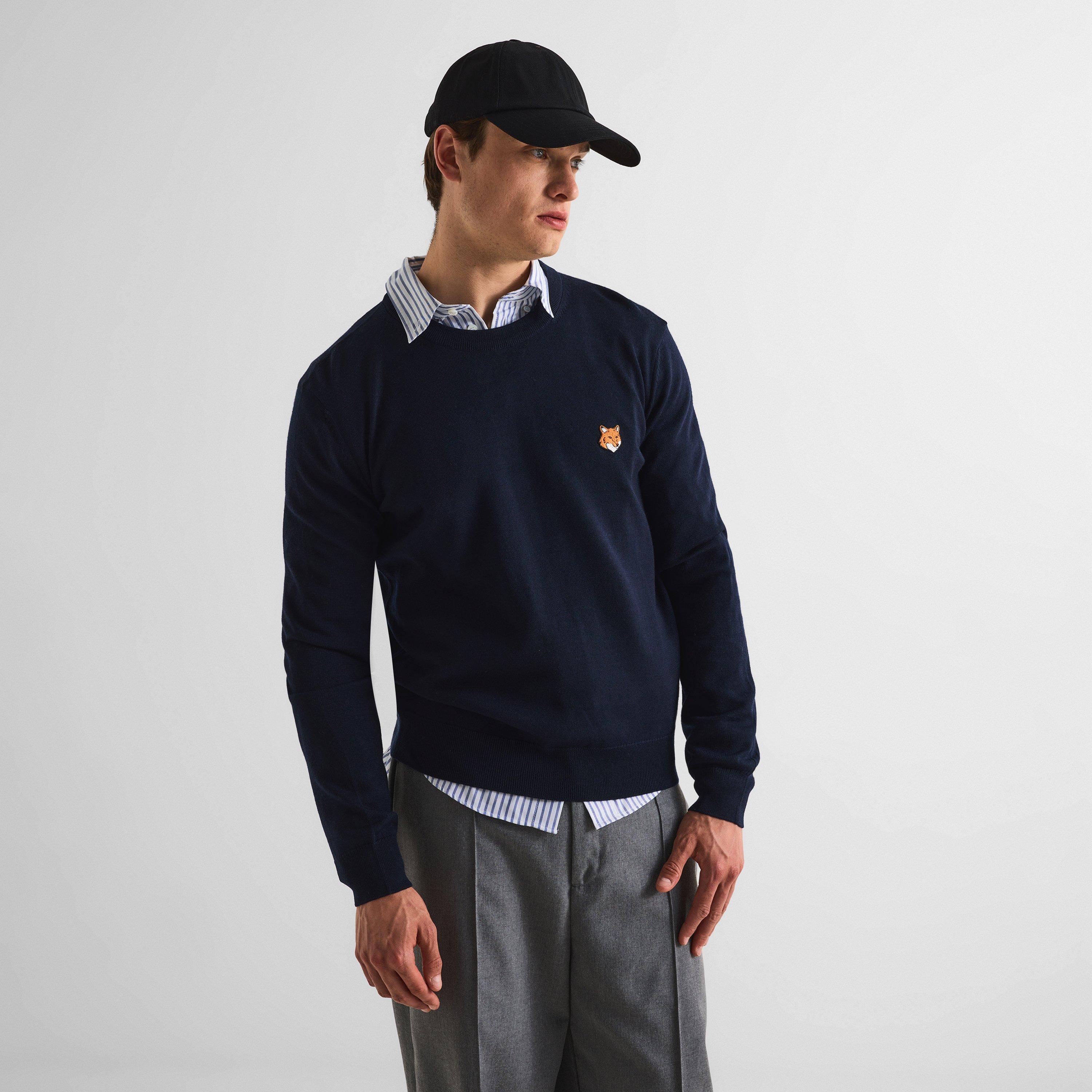 Classic Navy - Maison Kitsune - Men's Fox Merino Crew Neck Jumper - 3