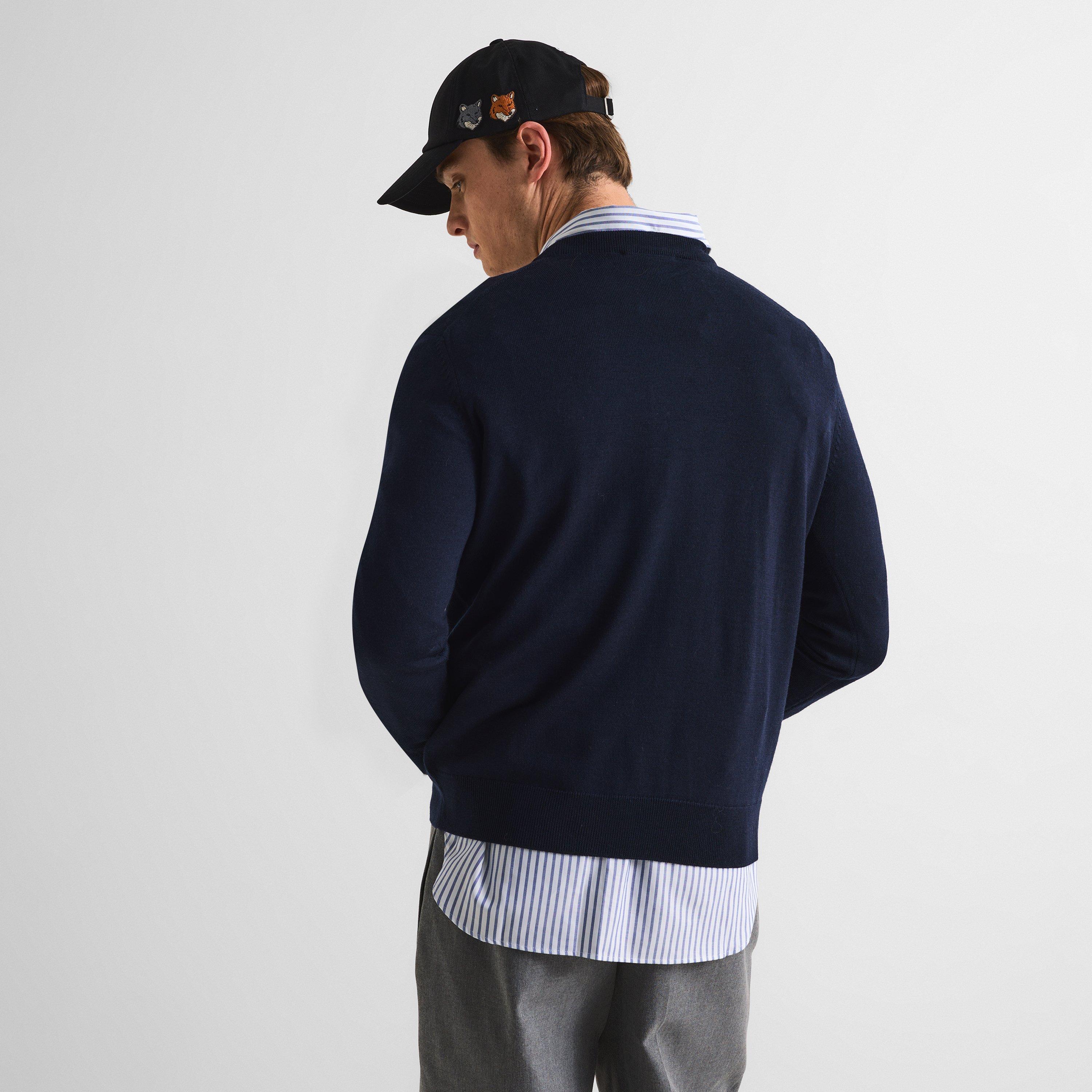 Classic Navy - Maison Kitsune - Men's Fox Merino Crew Neck Jumper - 4
