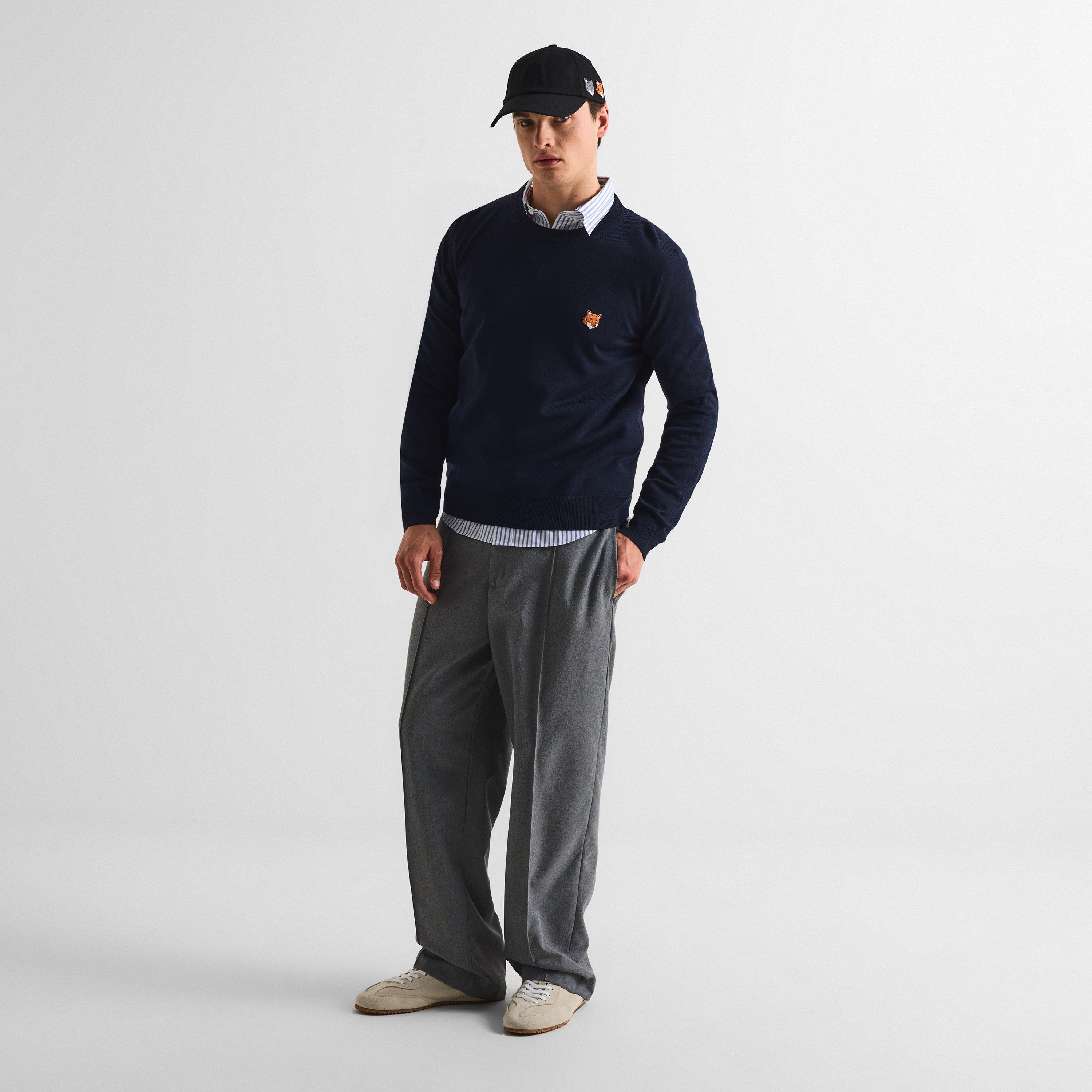 Classic Navy - Maison Kitsune - Men's Fox Merino Crew Neck Jumper - 6