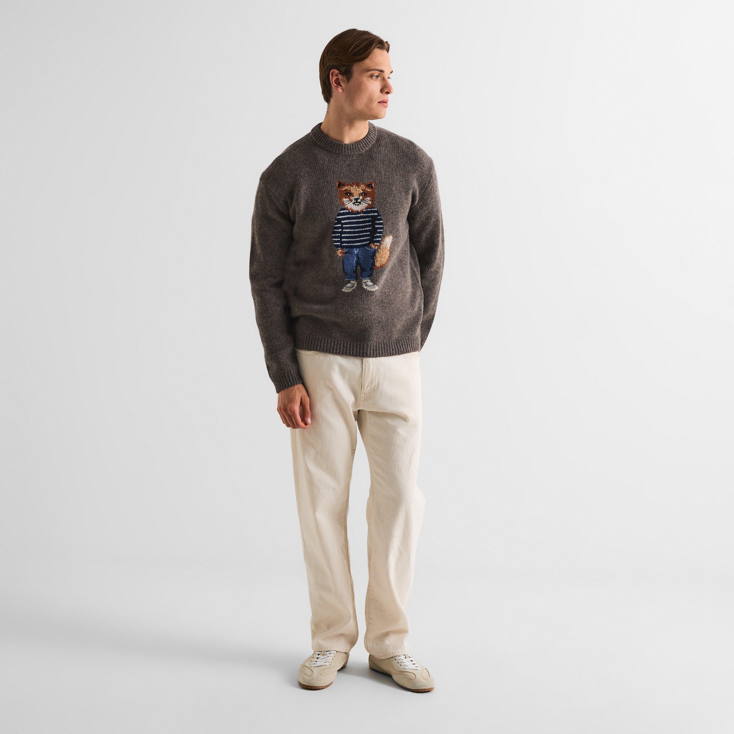 Grey Melange - Maison Kitsune - Men's Dressed Fox Intarsia Wool Crew Neck Jumper - 6