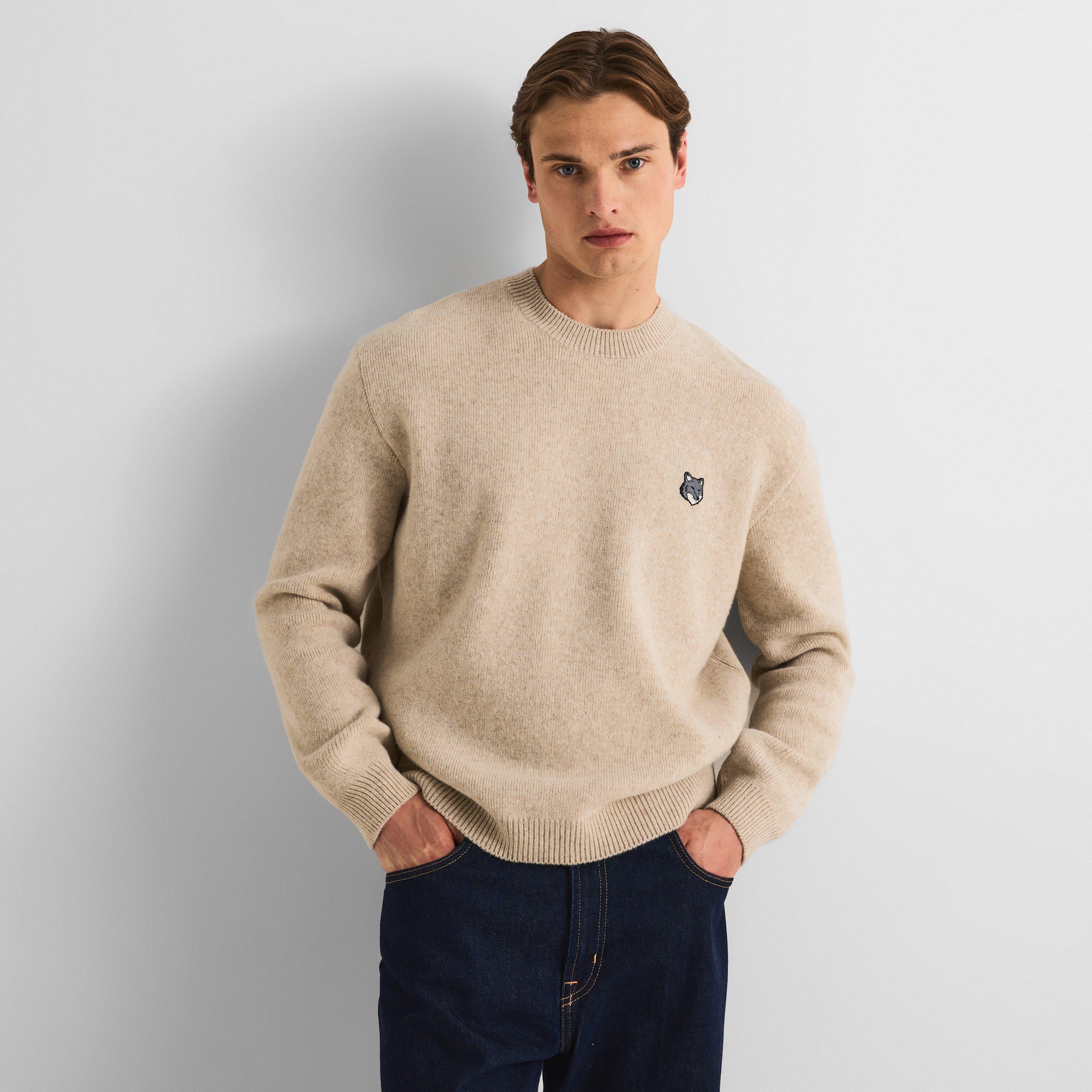 Tan Beige - Maison Kitsune - Men's Fox Hood Milano Lamb Crew Neck Jumper - 3