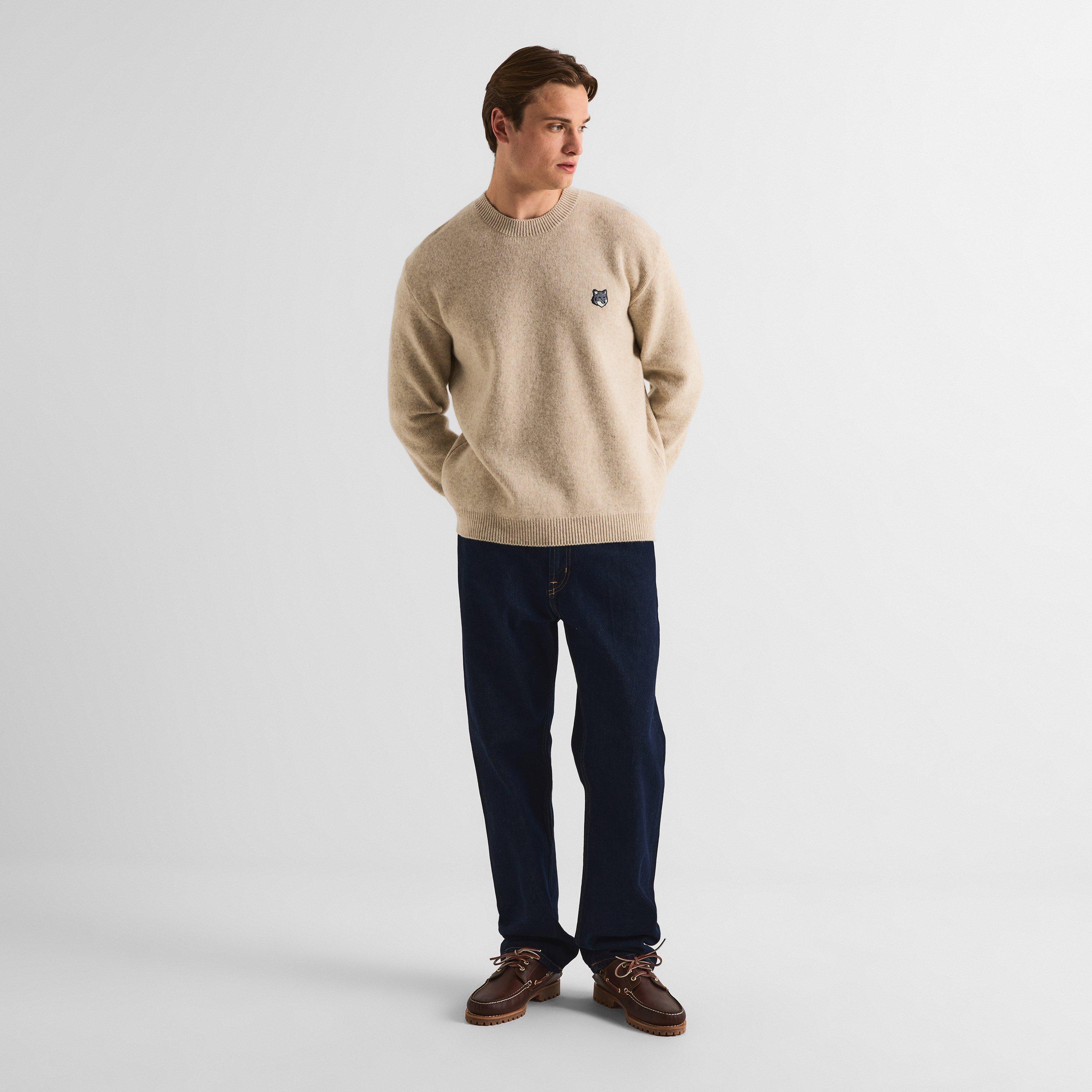 Tan Beige - Maison Kitsune - Men's Fox Hood Milano Lamb Crew Neck Jumper - 6