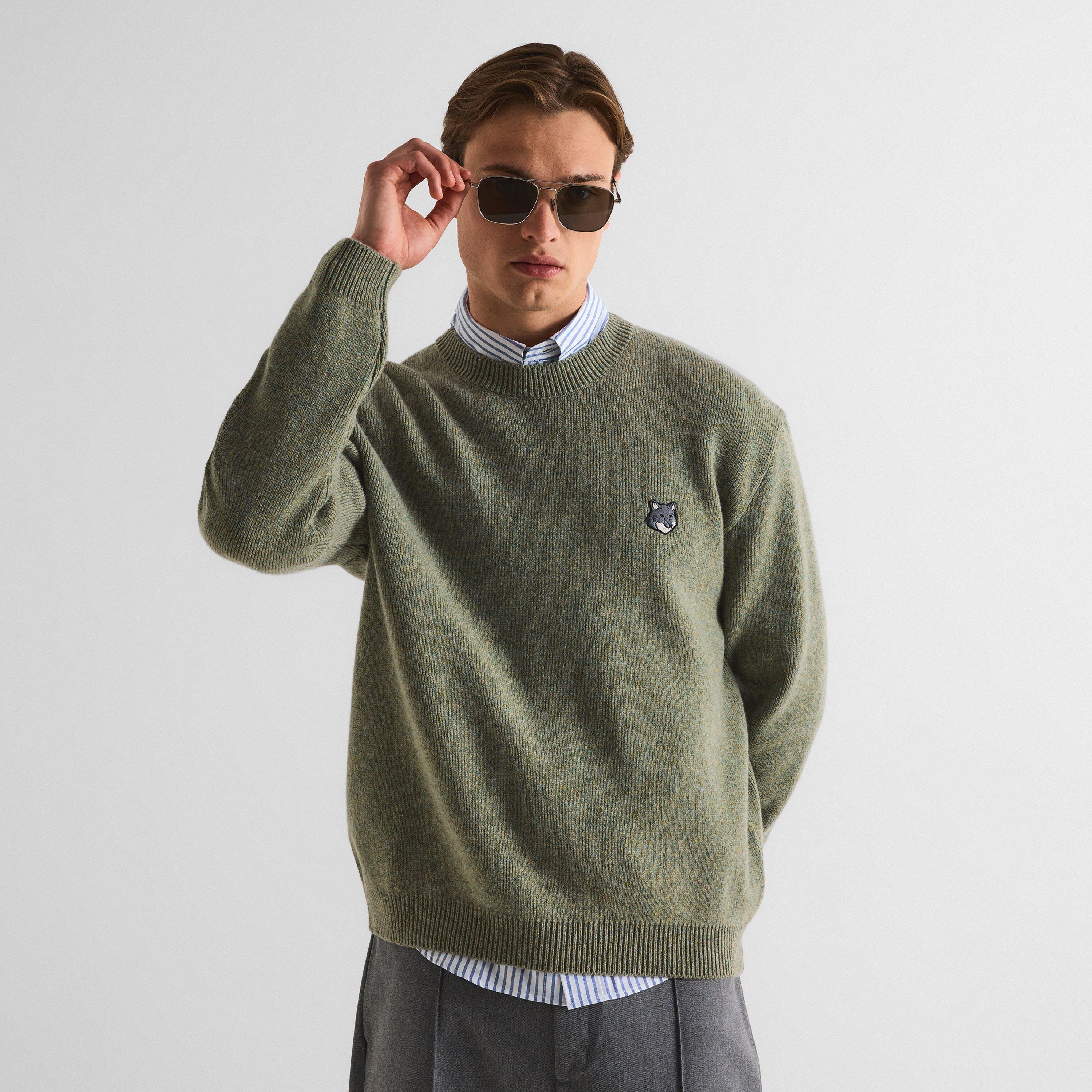 Laurel Green - Maison Kitsune - Men's Fox Hood Milano Lamb Crew Neck Jumper - 3
