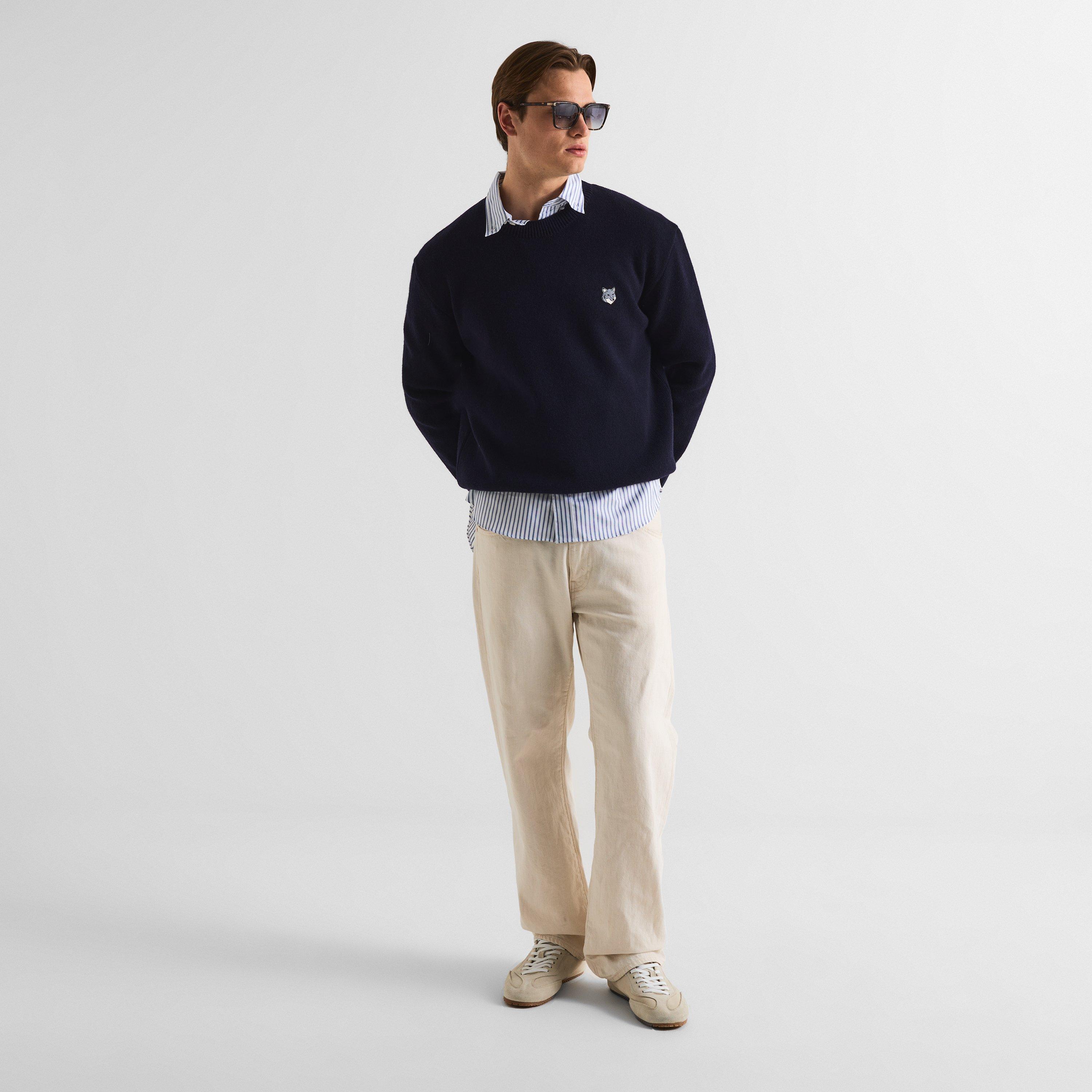Classic Navy - Maison Kitsune - Men's Fox Hood Milano Lamb Crew Neck Jumper - 6