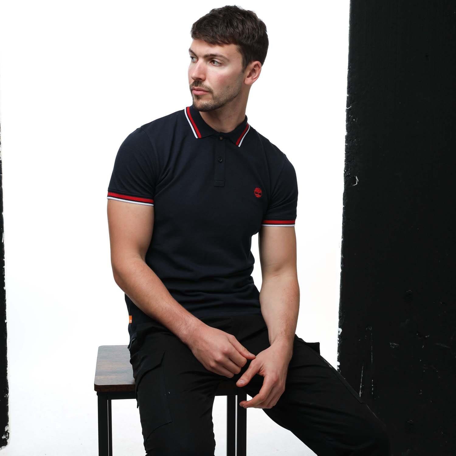 Navy - Timberland - Tipped Short Sleeve Polo - 4