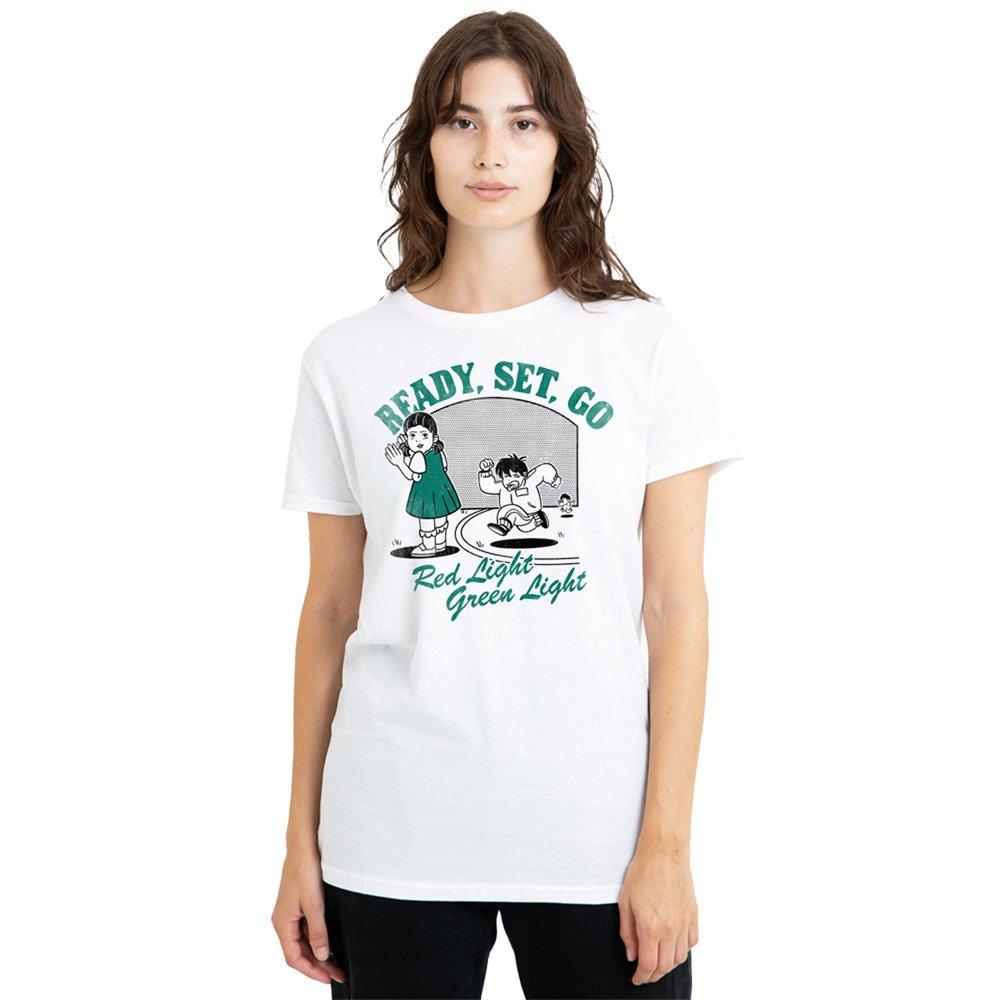 White - Squid Game - Squid Game Red Light Green Light Fakeaway Ladies T - 1