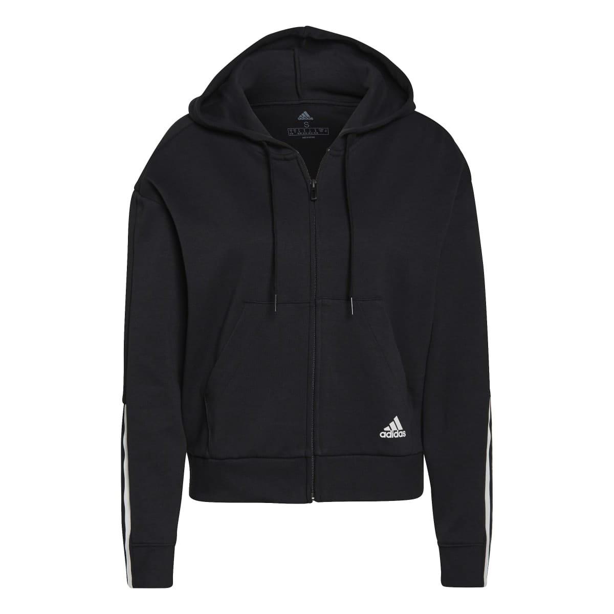 Zwart-Wit - adidas - Essentials Loose Cut 3-Stripes Zip Hoodie - 2