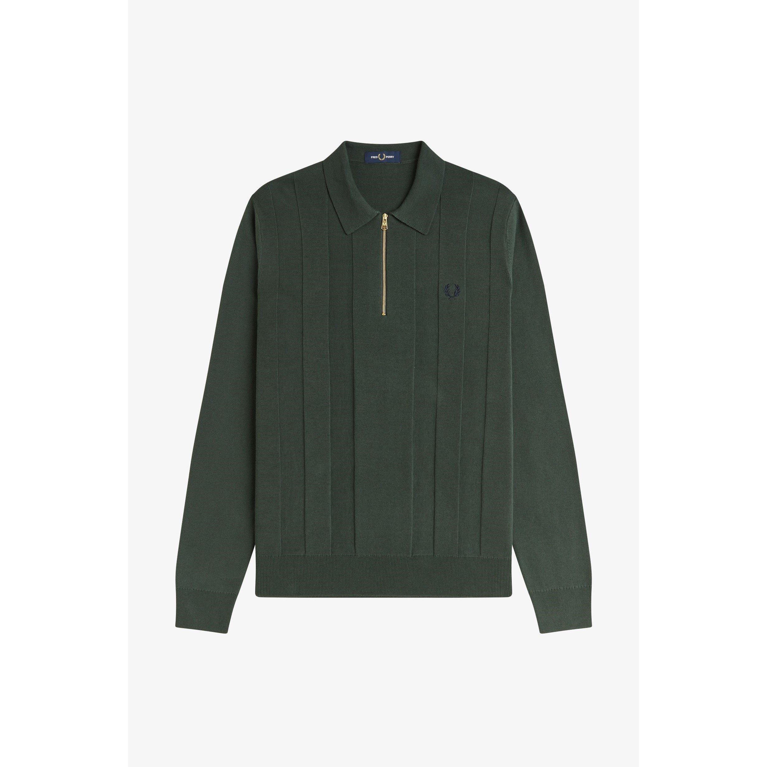 Fred Perry Men's Lsknit Zipped Crew Neck Jumper - Court Green X89 - 2XL