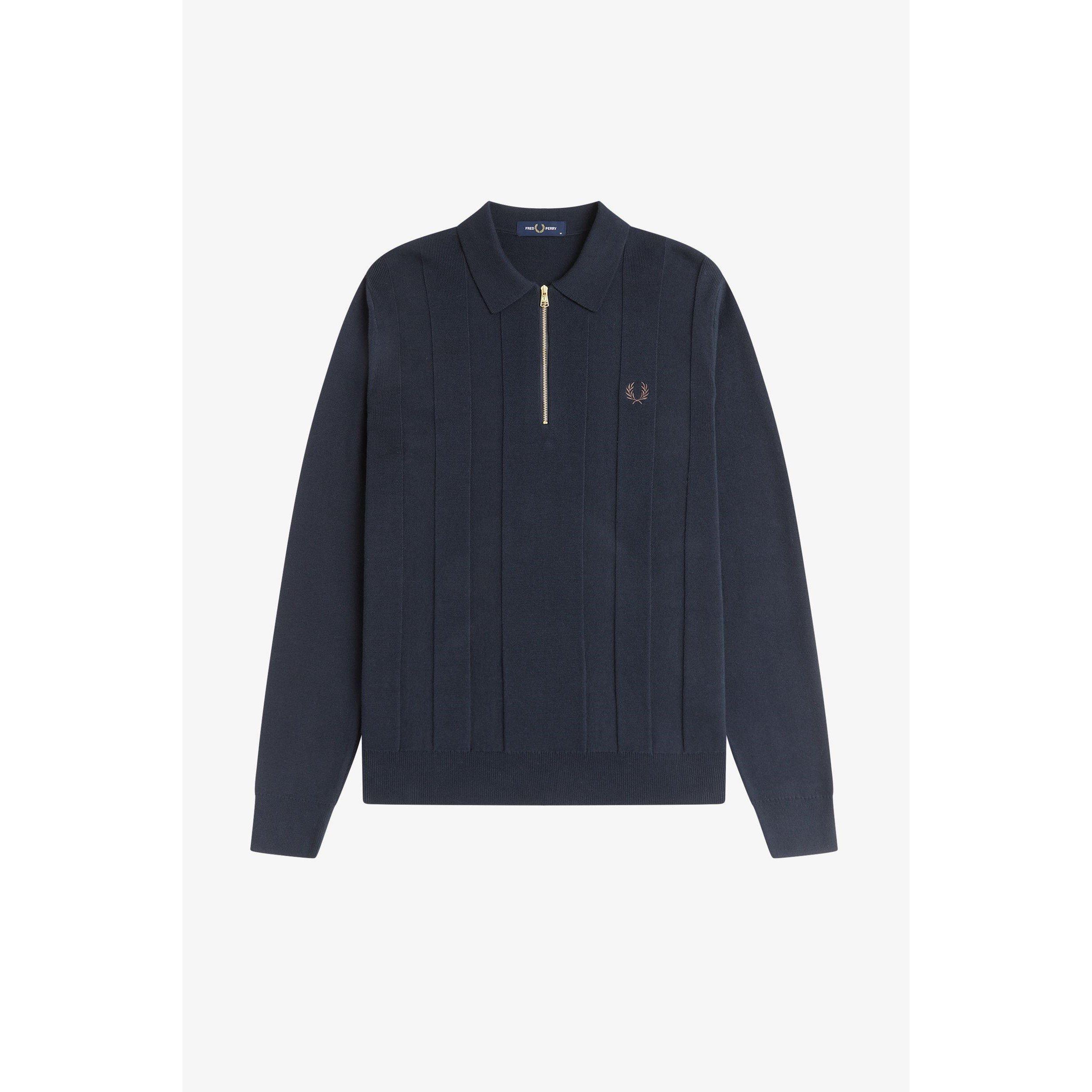 Navy 608 - Fred Perry - Men's LSKnit Zipped Crew Neck Jumper - 1