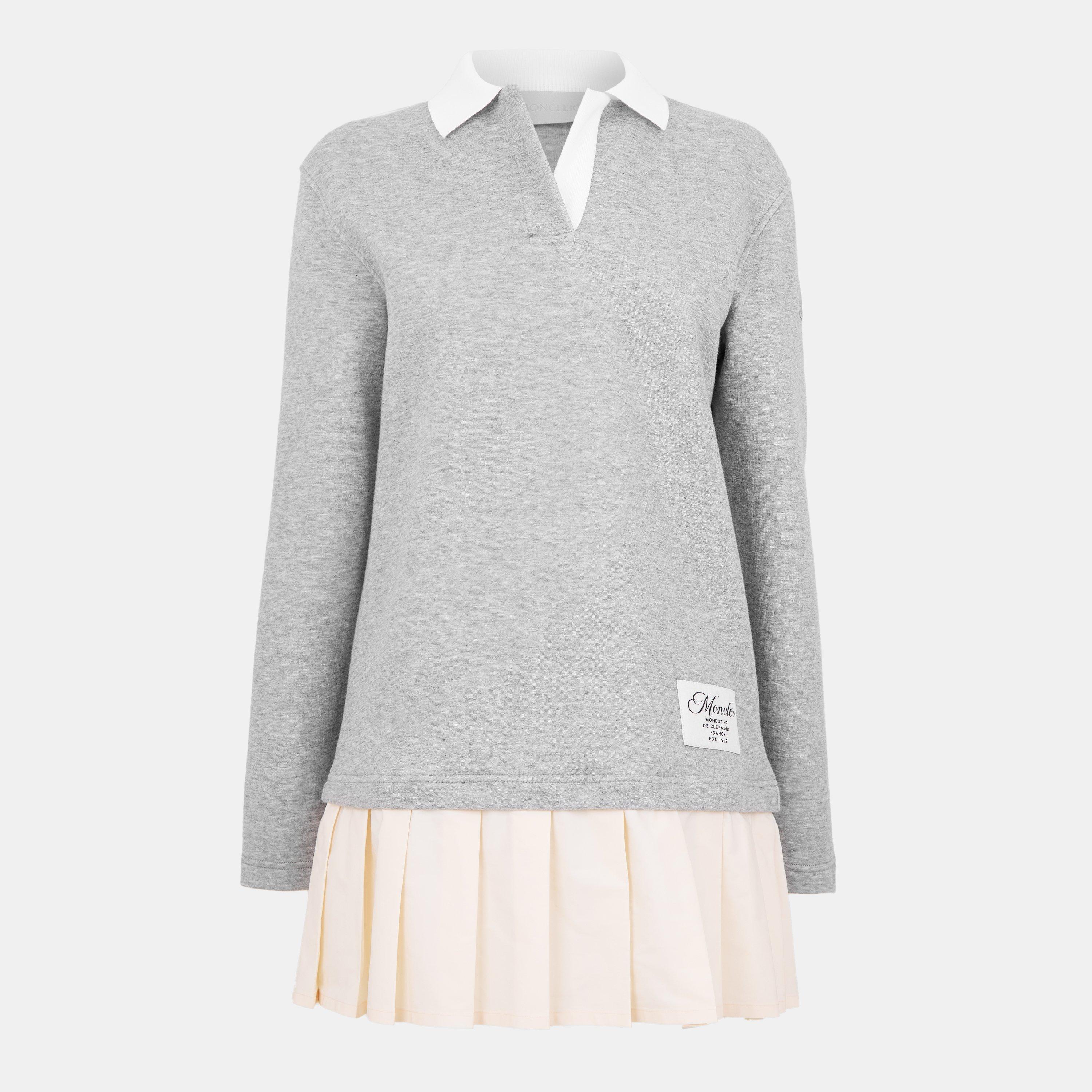 Moncler Women's Pleat Pleated T-Shirt Dress - Grey 984 - Size 12 (M)
