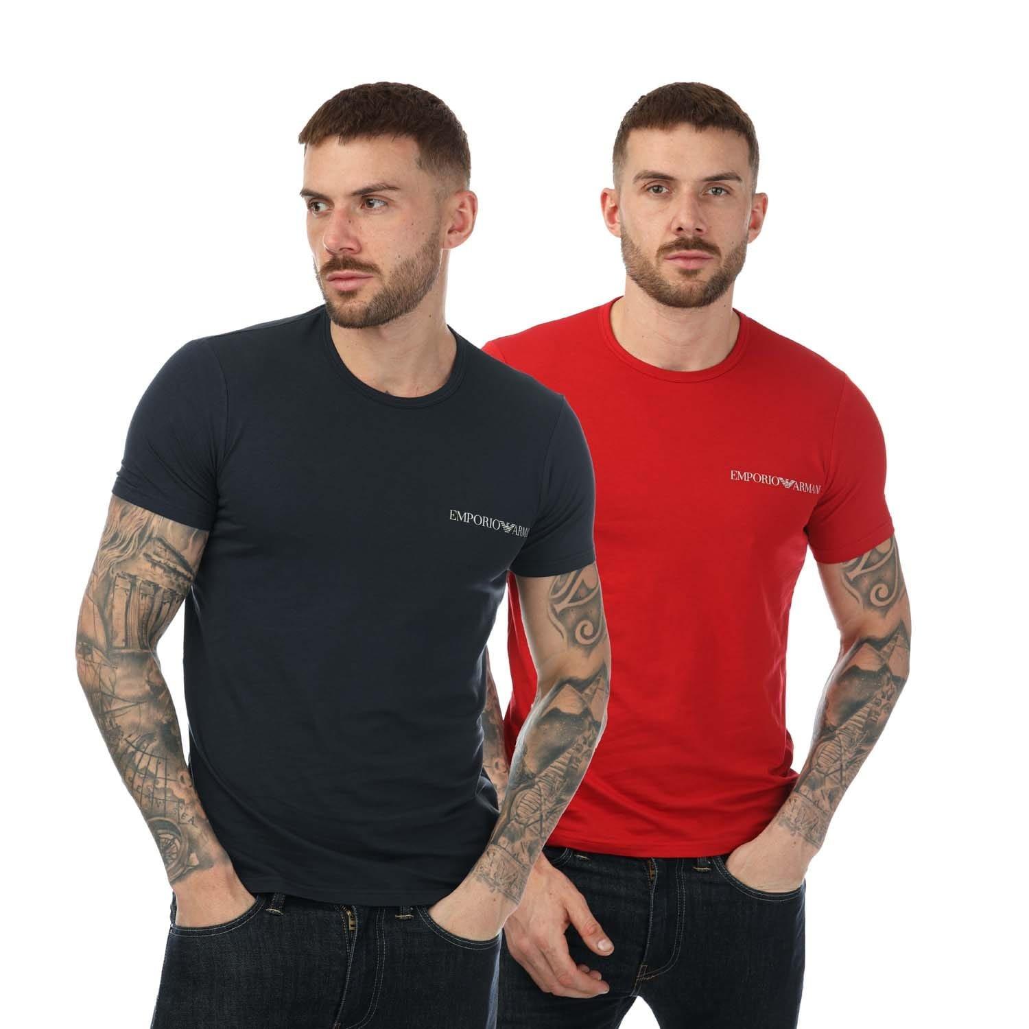Navy Red - Emporio Armani - 2 Pack Lounge Crew Neck T-Shirt - 1
