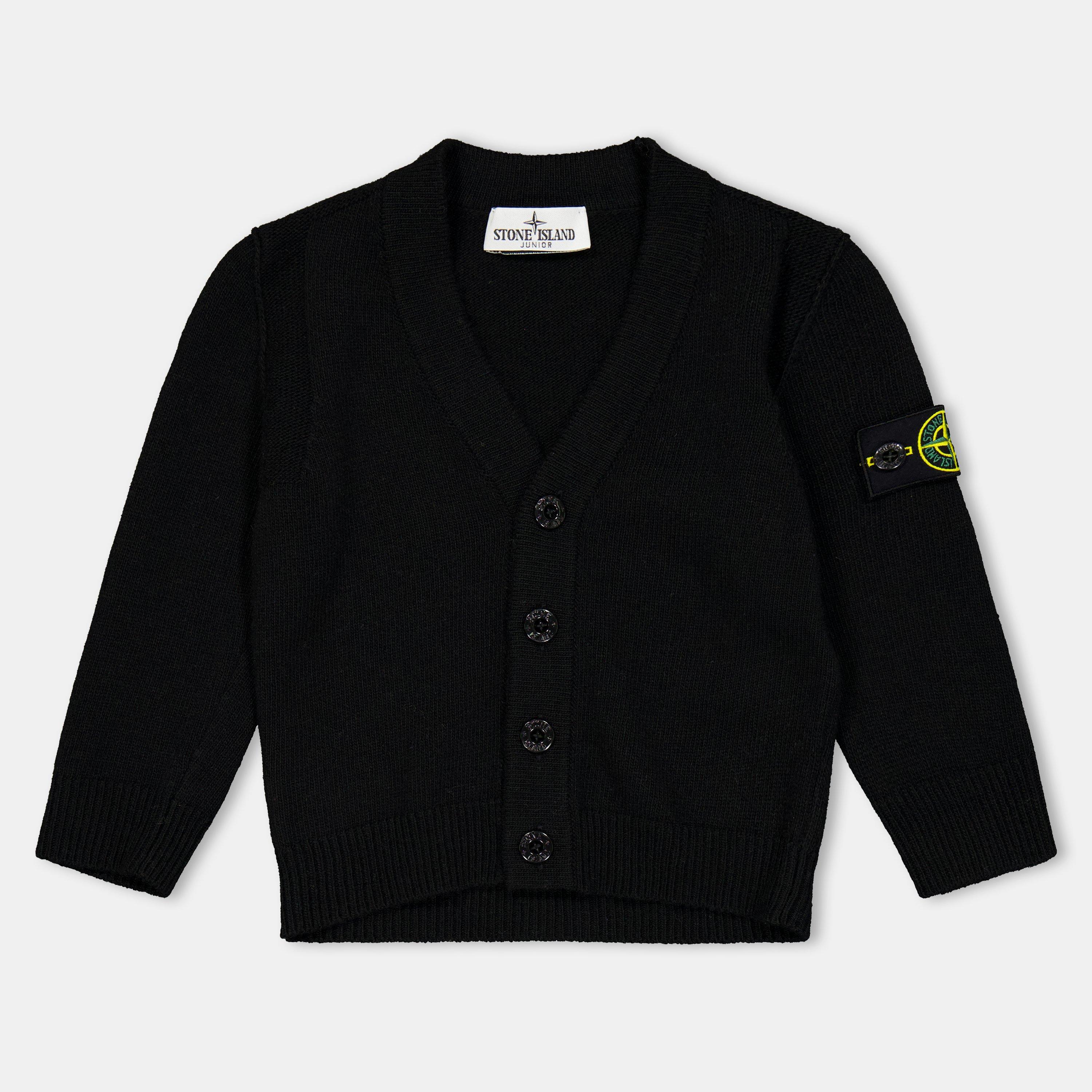 Black V0029 - Stone Island - Kids' Button Fastening Ribbed Cardigan - 1