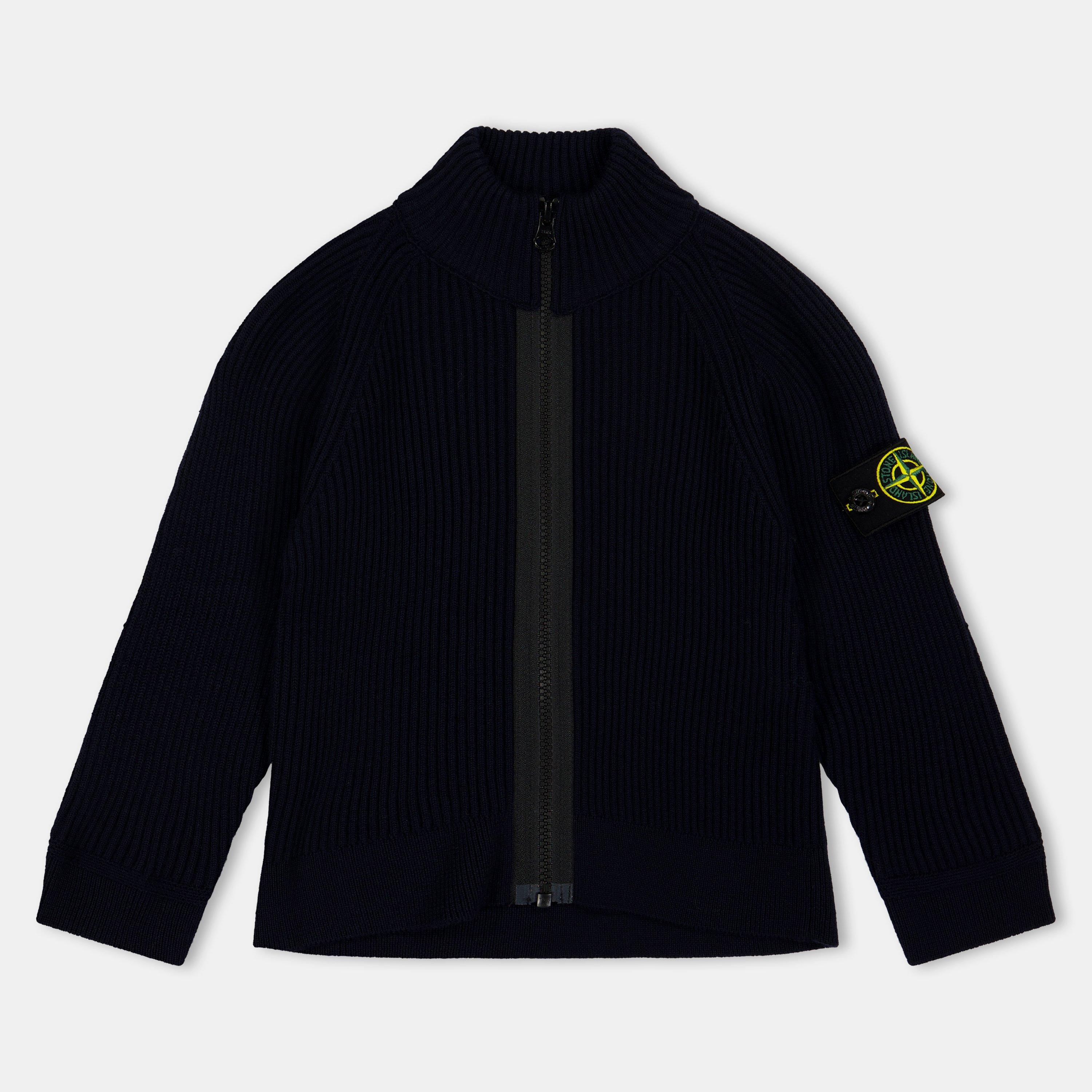Stone Island Kids' Ribbed Zip Knitted Top - Navy V0020 - 12 Years