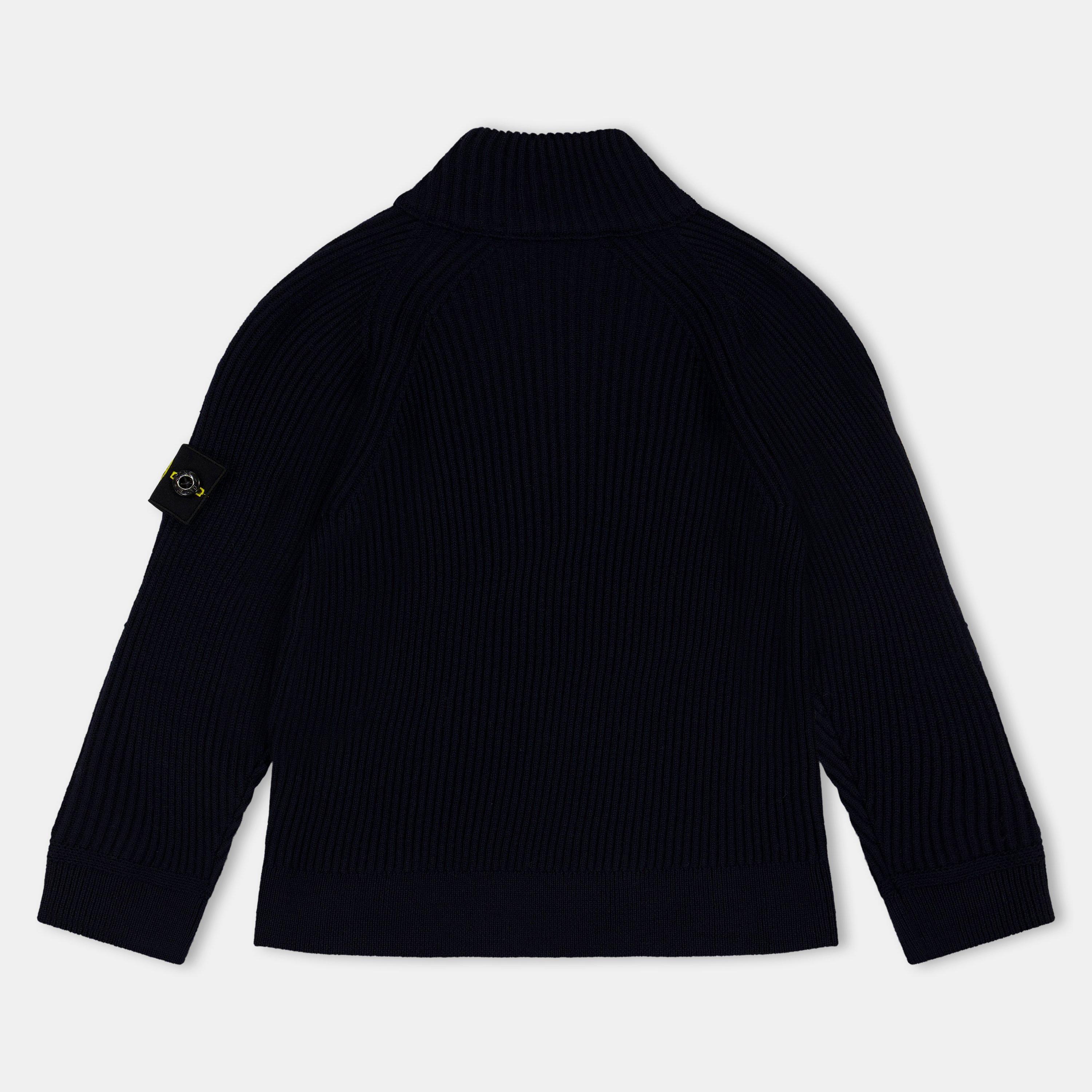 Navy V0020 - Stone Island - Kids' Rib Zipped Knitted Top - 2