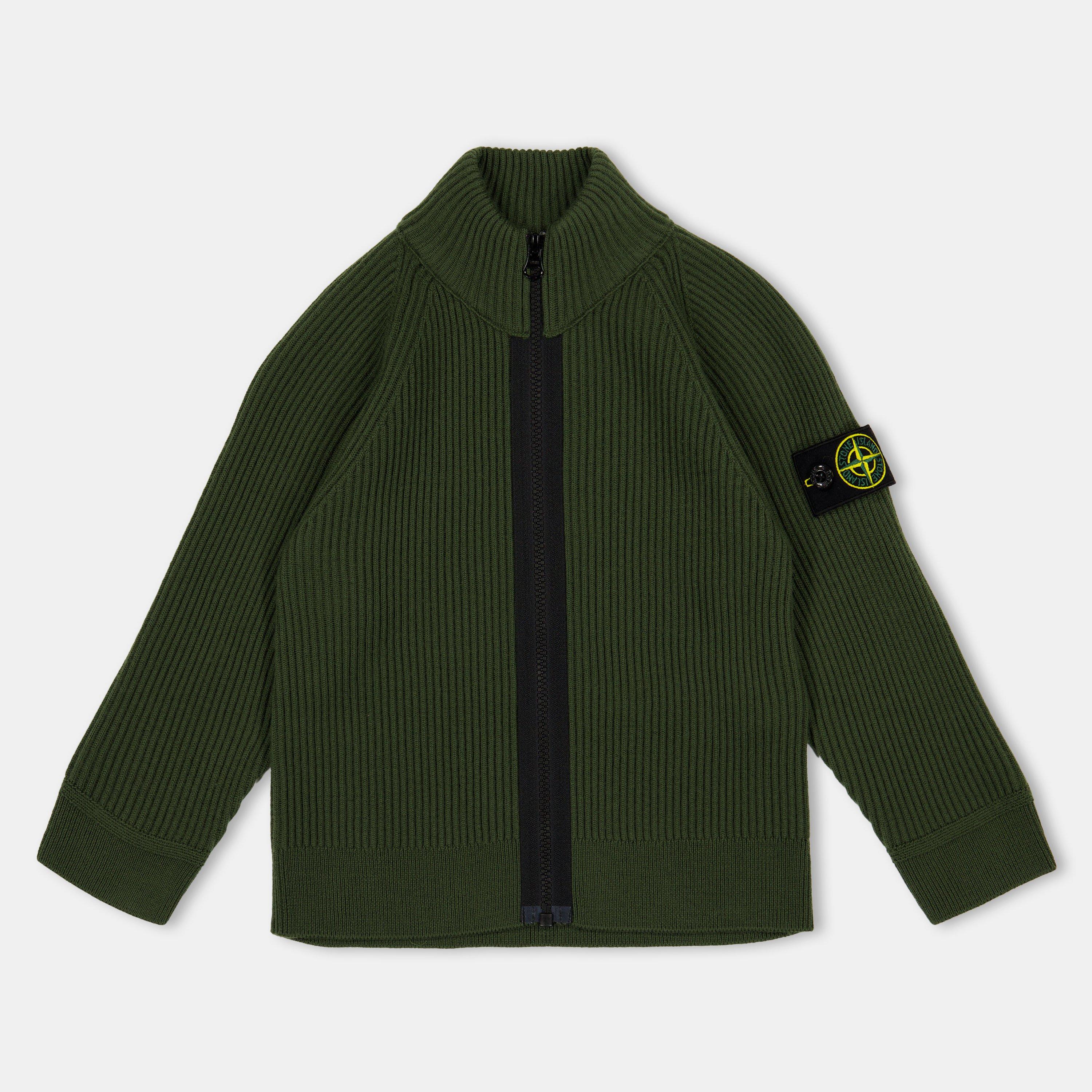 Mil Green V0054 - Stone Island - Kids' Ribbed Zip Knitted Top - 1