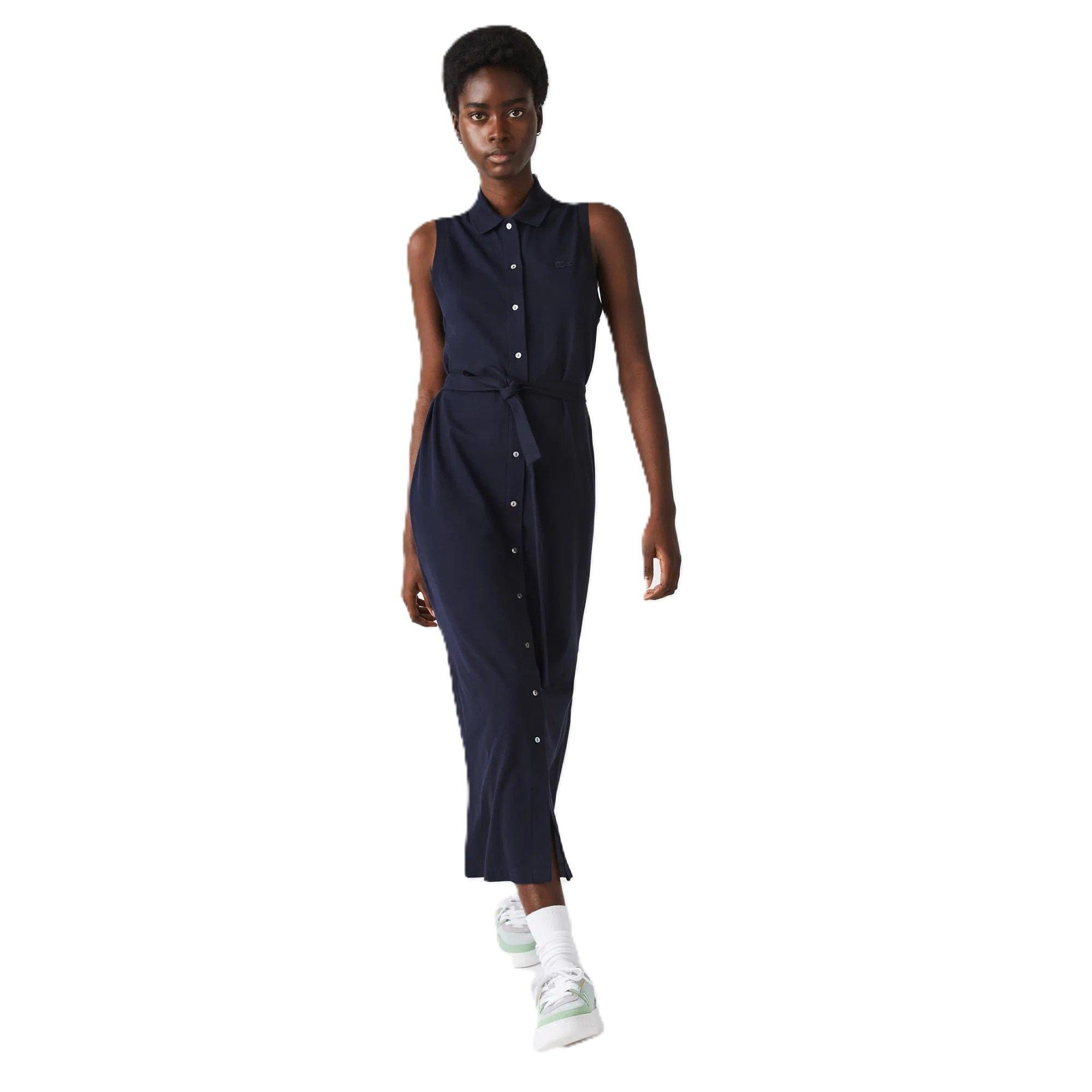 Lacoste Women's Short Sleeve Button Placket Polo Dress - Navy Blue - 6 (34)