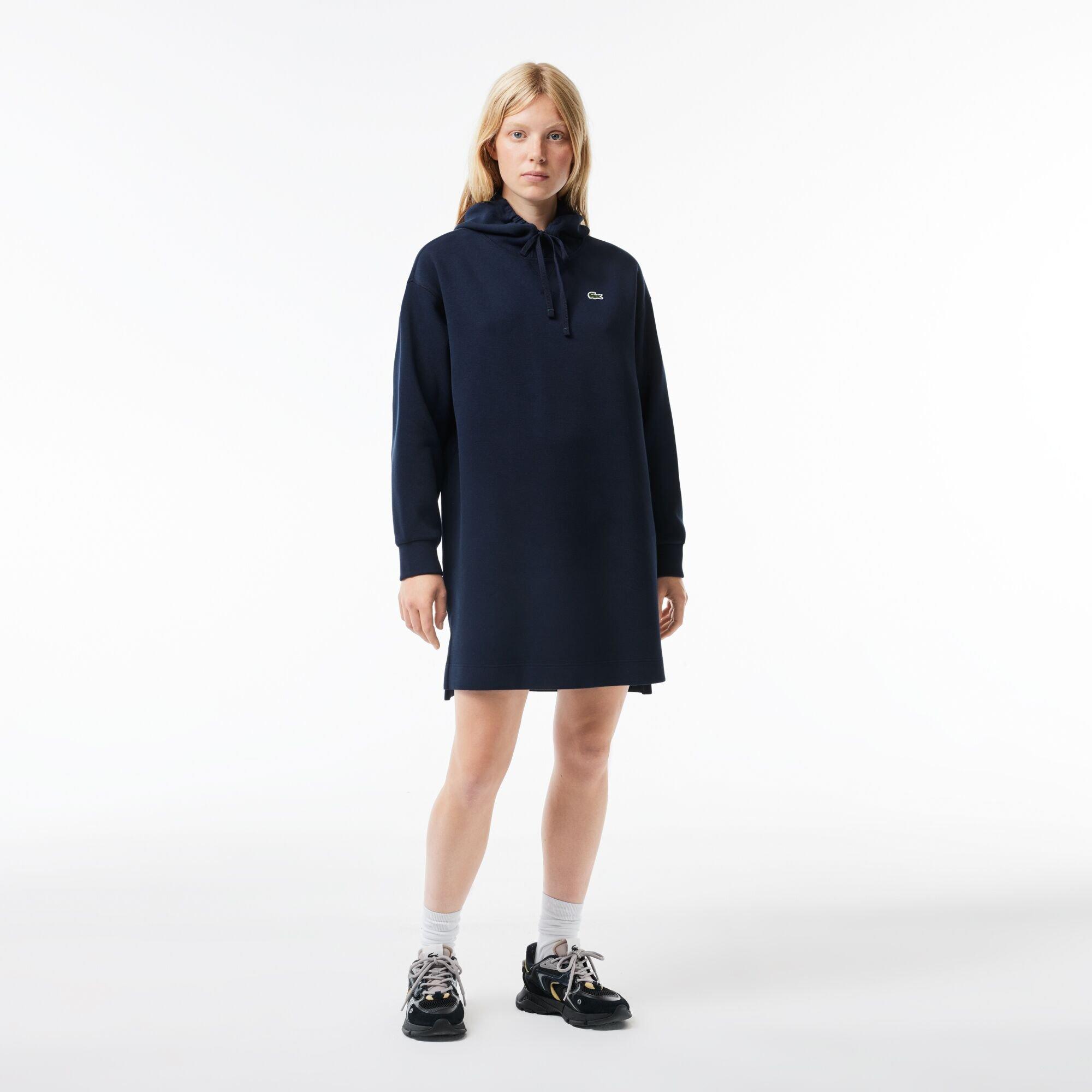 Navy Blue - Lacoste - Women's Pique Hoodie Jumper Dress - 1