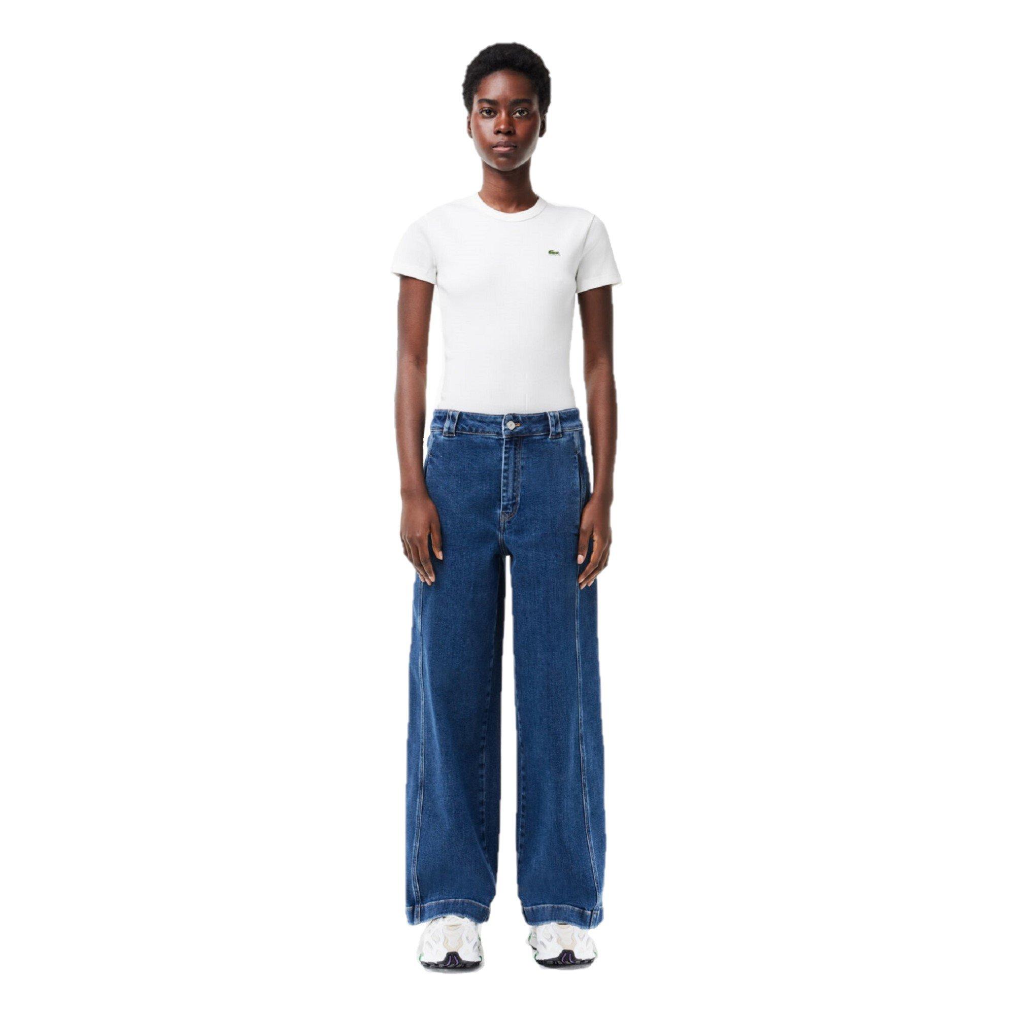 Medium Blue - Lacoste - Women's High-Rise Wide Leg Jeans - 1
