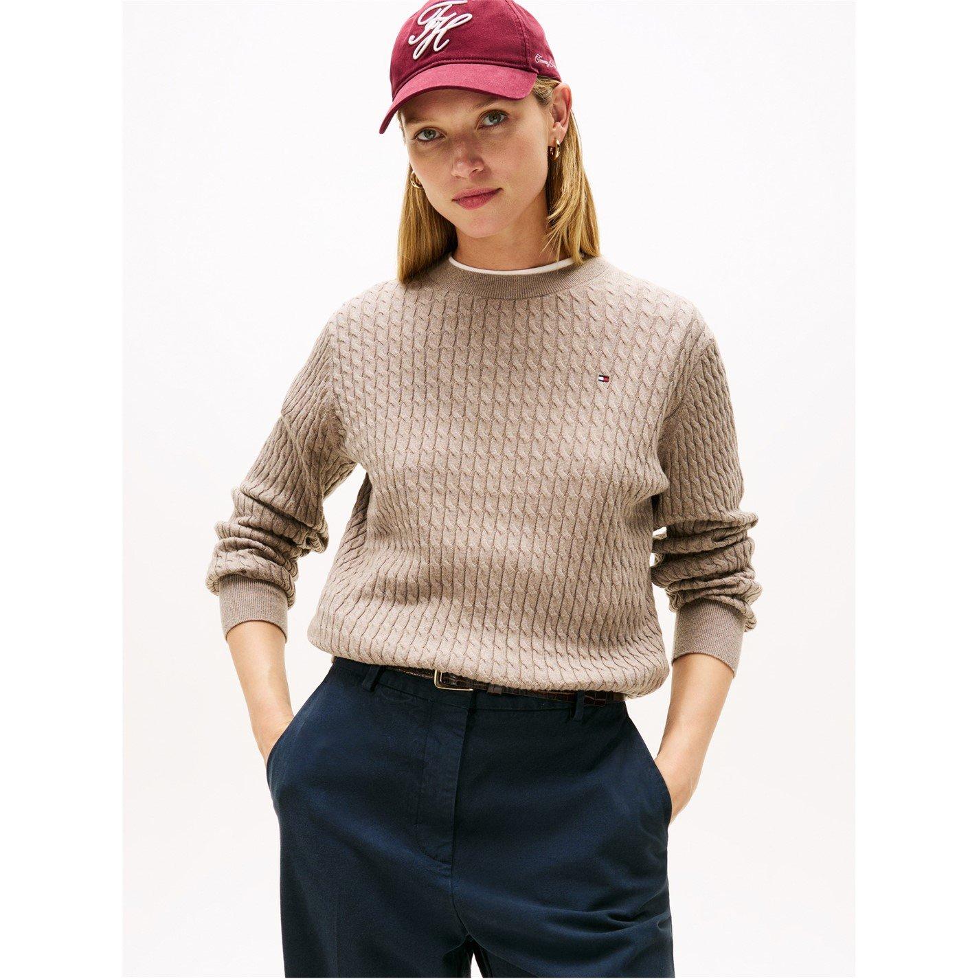 Tommy Hilfiger Womens Cable Knit Jumper - Heathered Taupe - Size 14 (L)