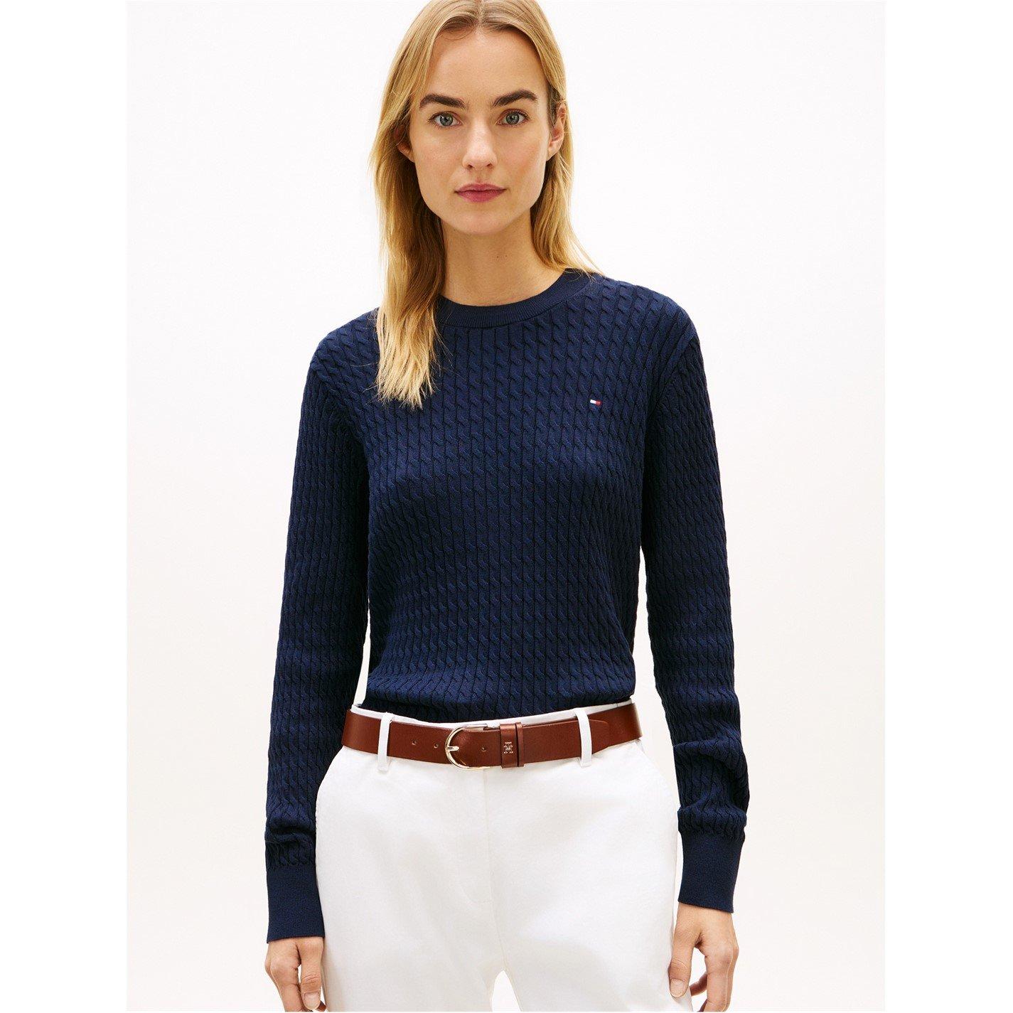 Dark Night Navy - Tommy Hilfiger - Womens Cable Knit Jumper - 2