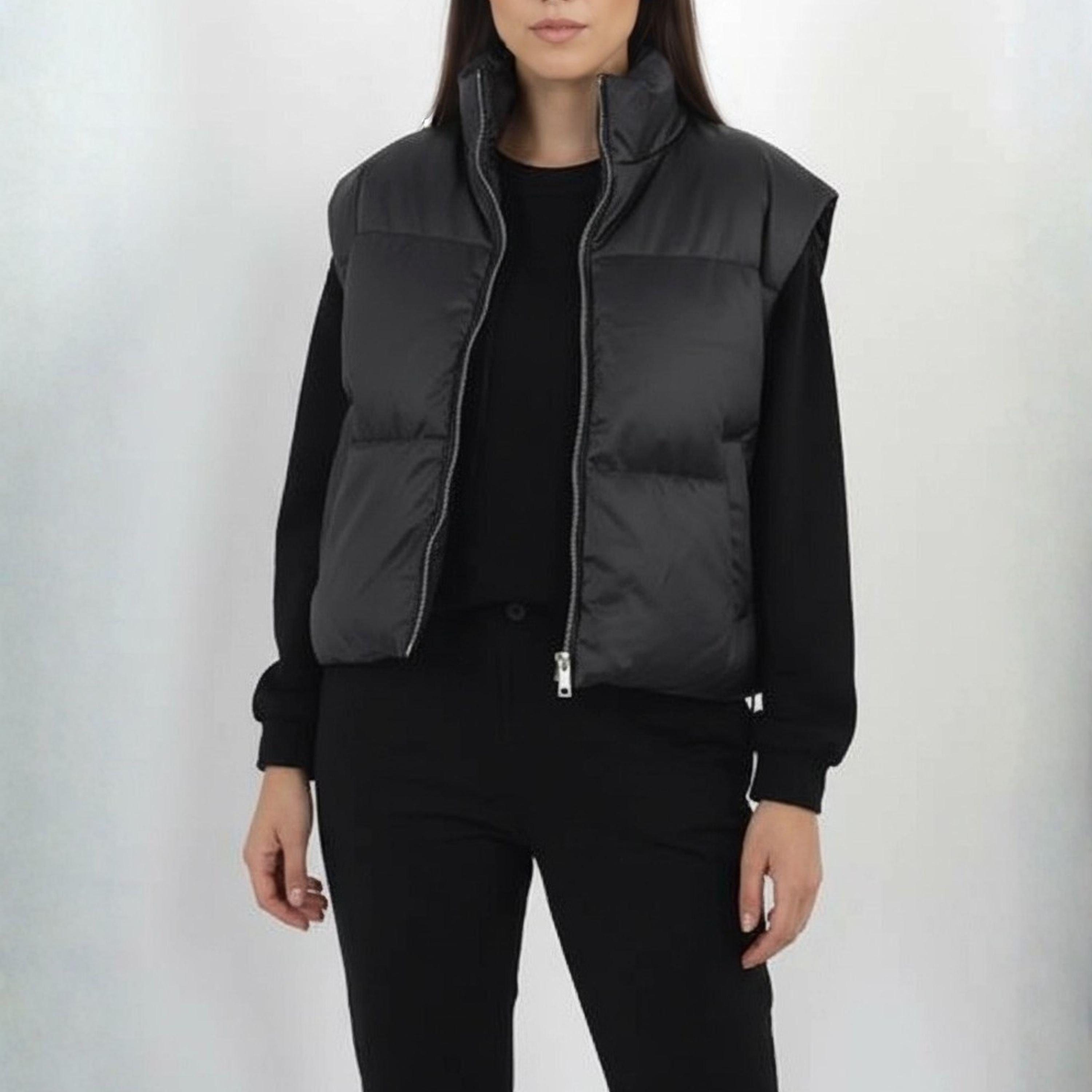 Sort - Brave Soul - BS Womens Matte High Neck Puffer Gilet - 1