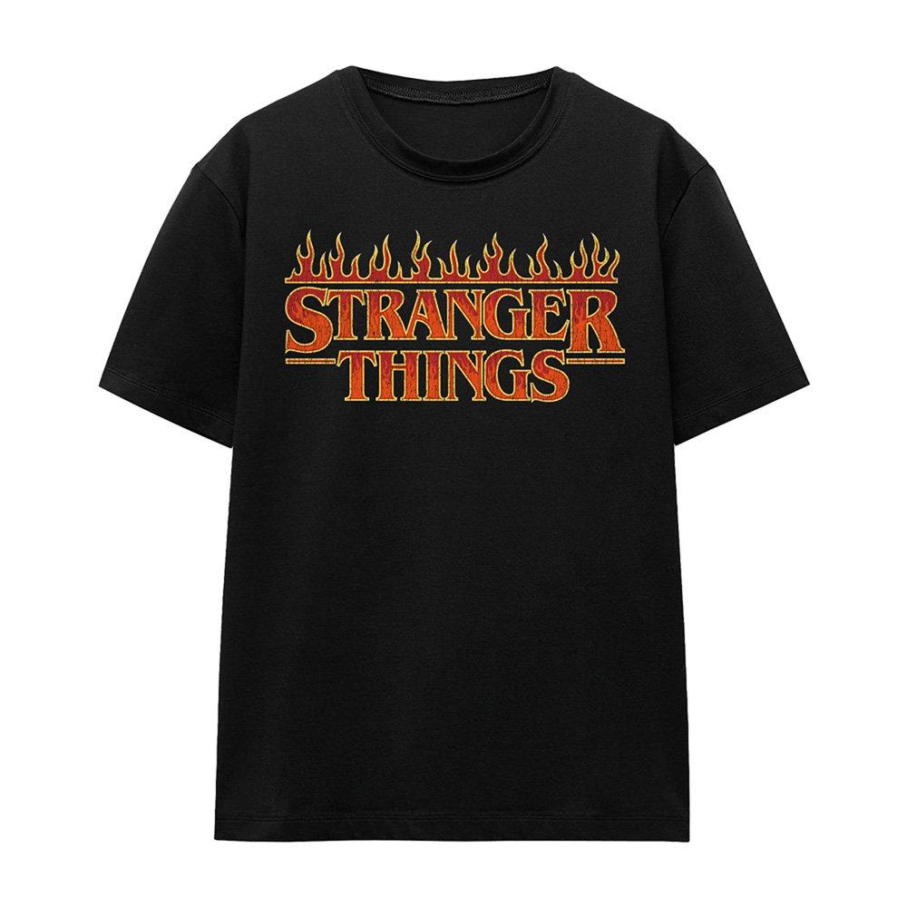 Black - Stranger Things - Stranger Things Vintage Flaming Logo Ladies T Shir - 4